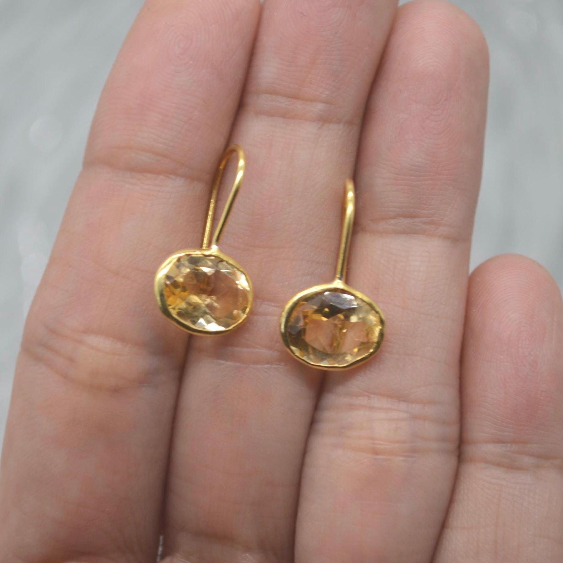 Citrine Earrings: Dangle Drop, Silver or Gold, November Birthstone, Yellow Gemstone Jewelry