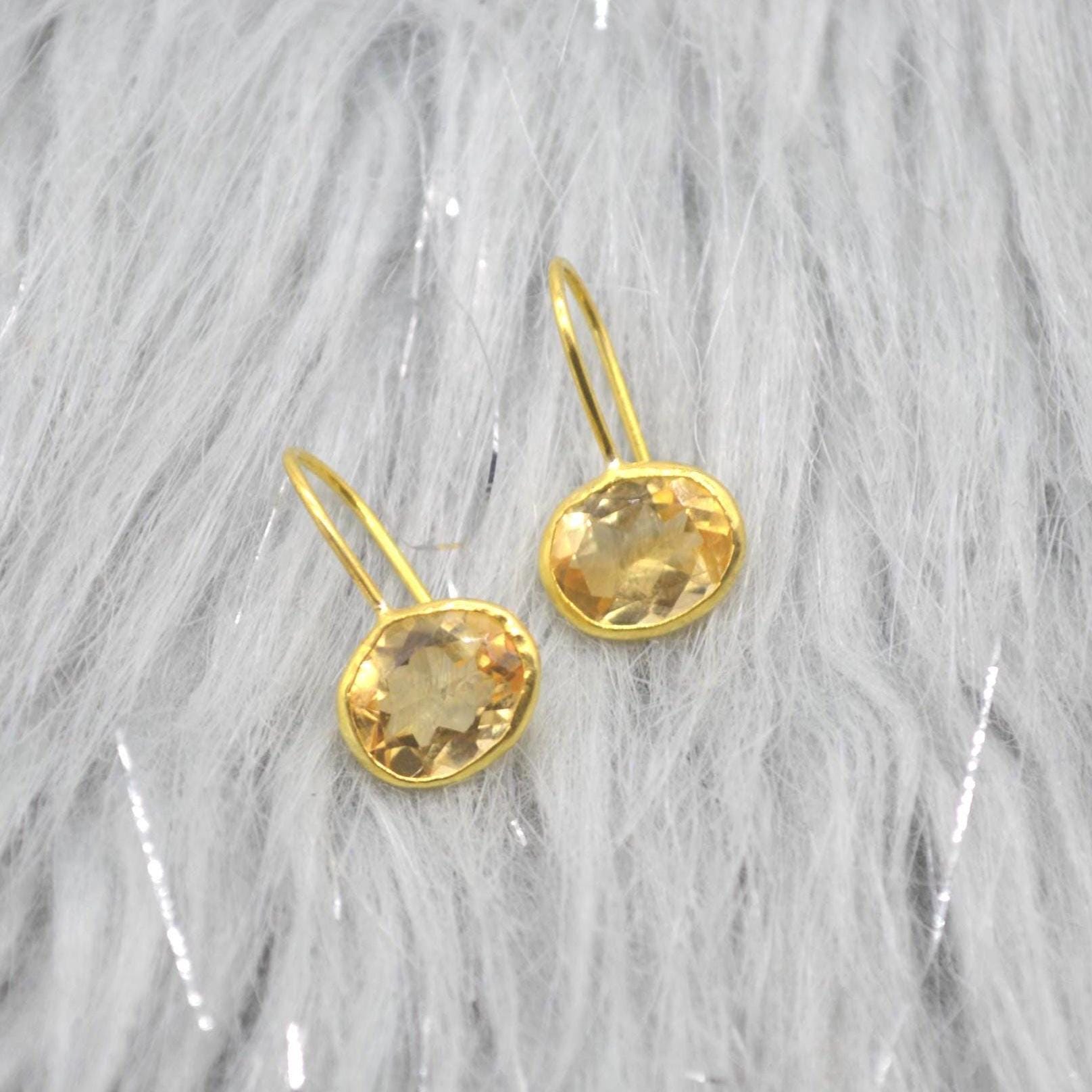 Citrine Earrings: Dangle Drop, Silver or Gold, November Birthstone, Yellow Gemstone Jewelry
