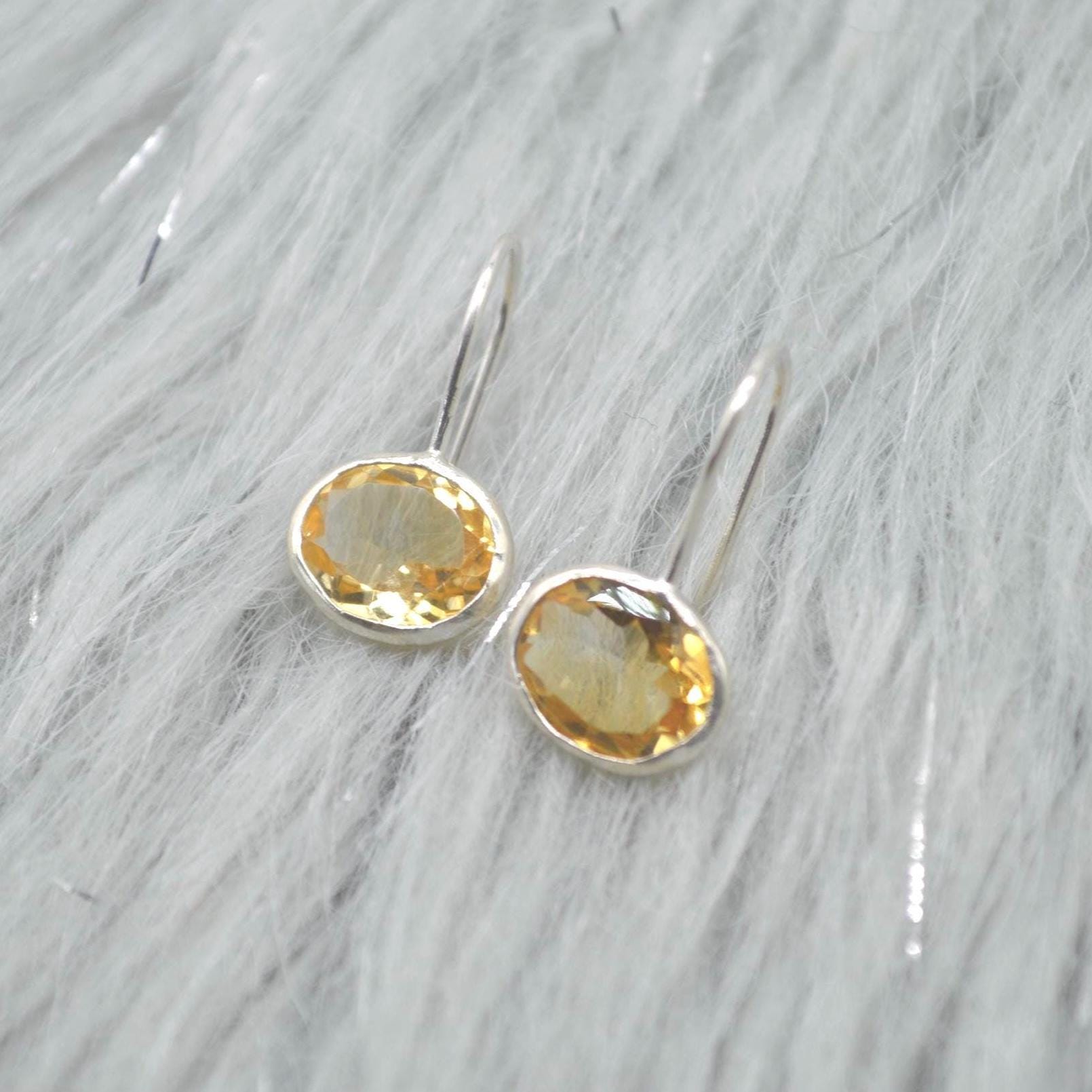 Citrine Earrings: Dangle Drop, Silver or Gold, November Birthstone, Yellow Gemstone Jewelry