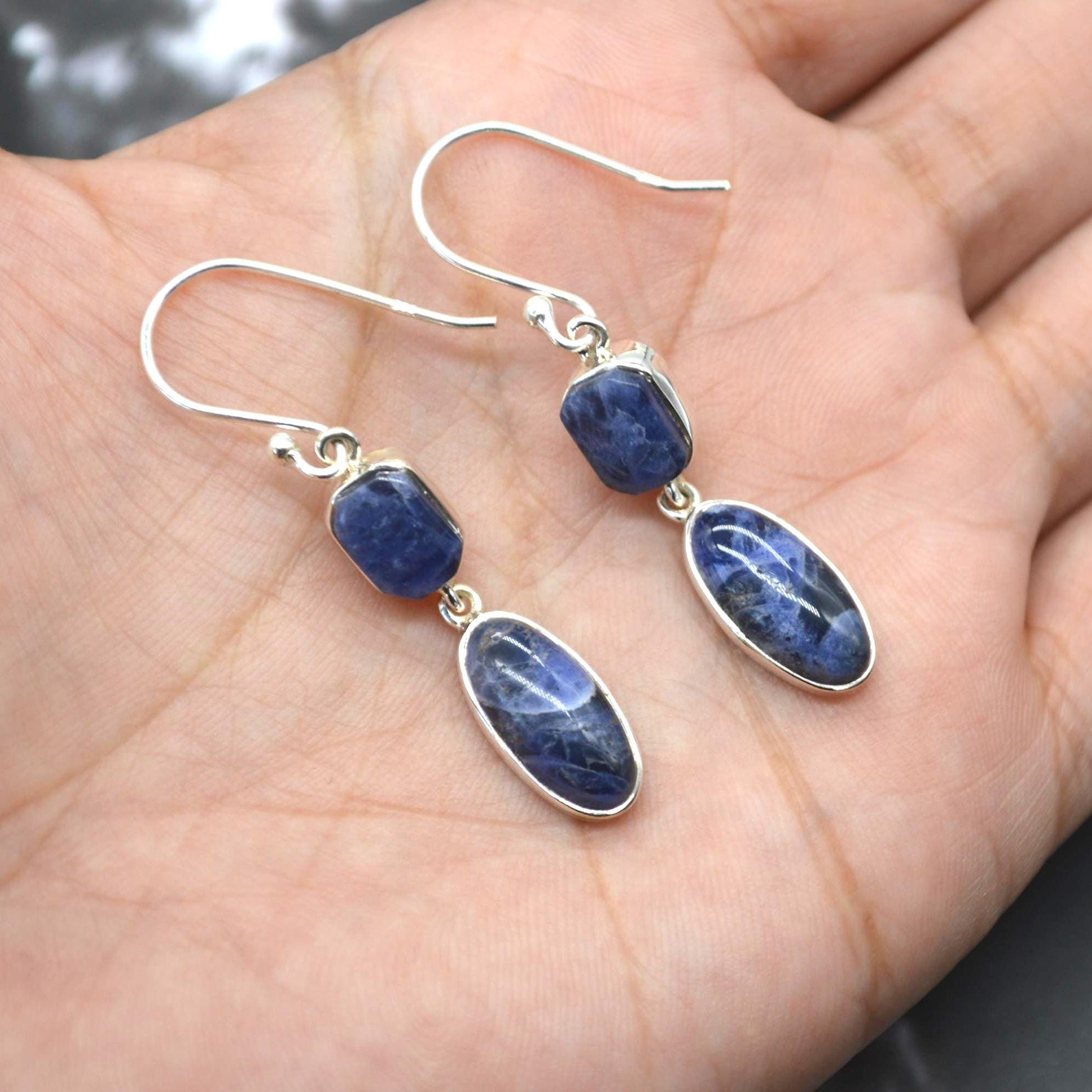Blue Sapphire Earrings: Silver, Dangle Drop, September Birthstone