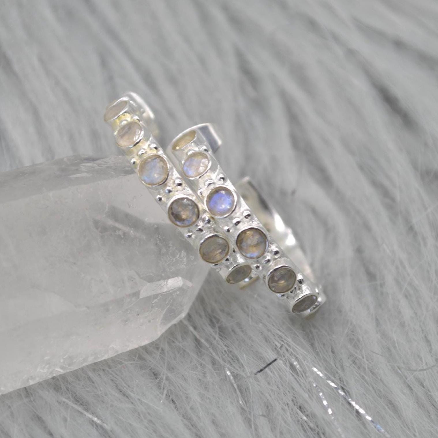 Labradorite Hoop Earrings: Silver or Gold, Blue Grey Gemstone Jewelry