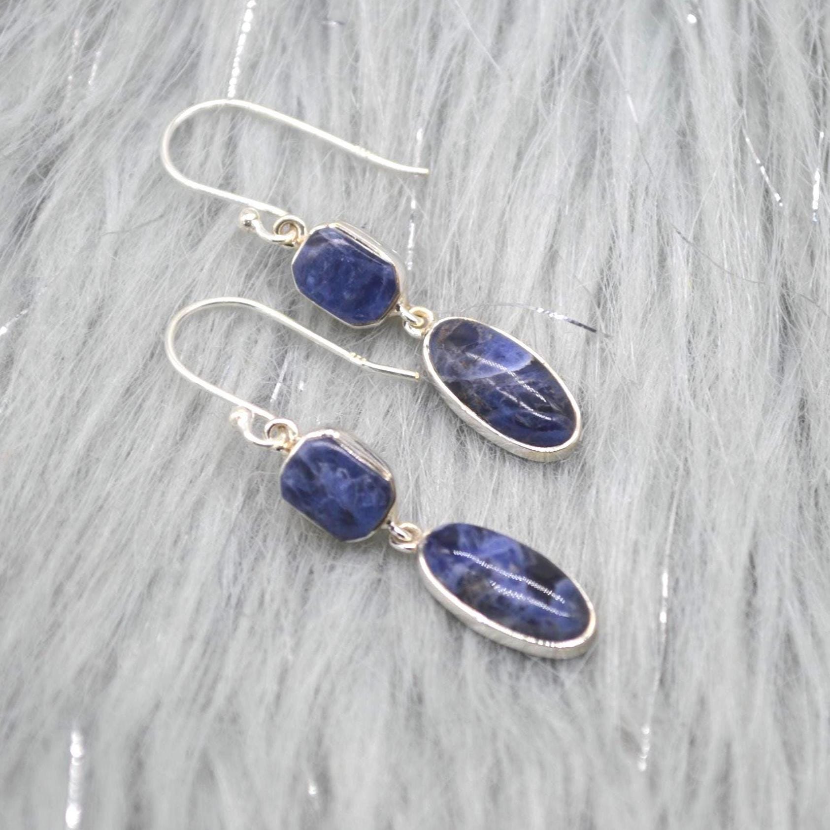 Blue Sapphire Earrings: Silver, Dangle Drop, September Birthstone