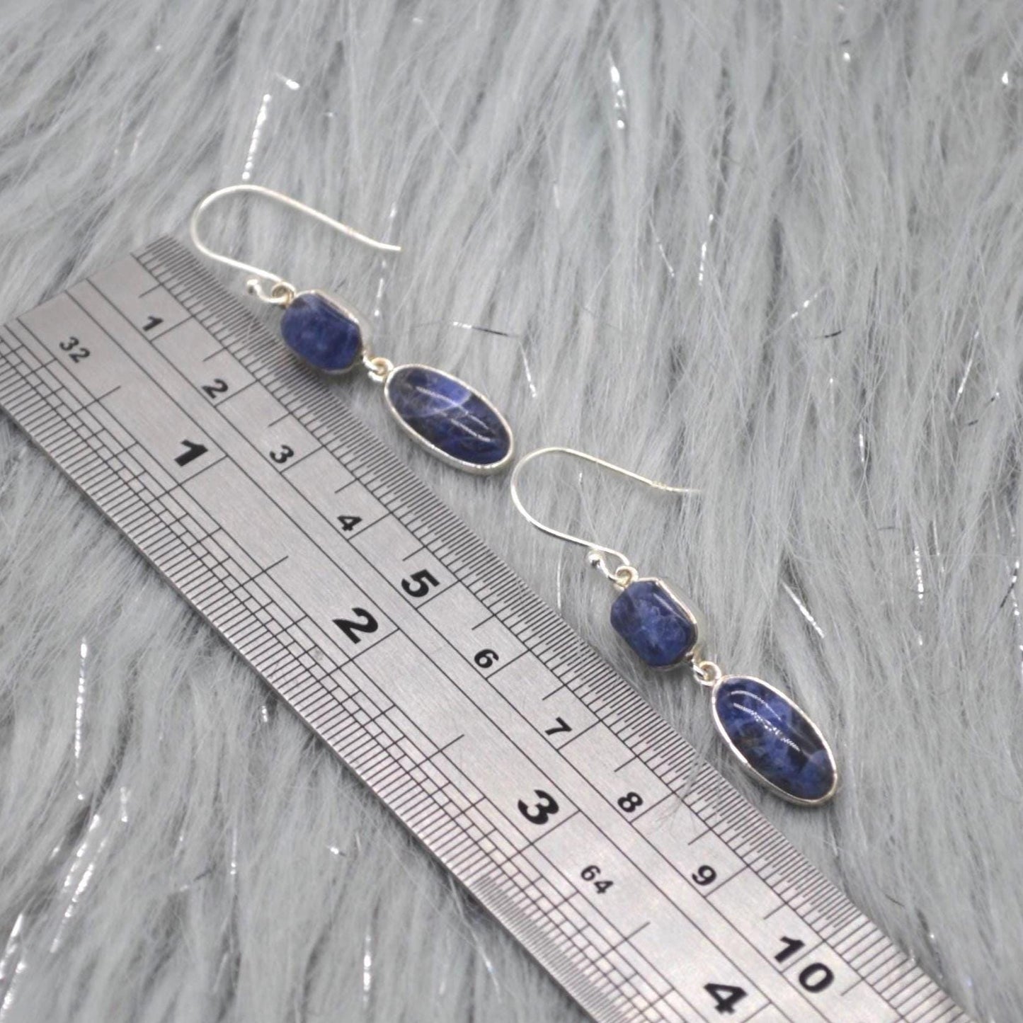 Blue Sapphire Earrings: Silver, Dangle Drop, September Birthstone
