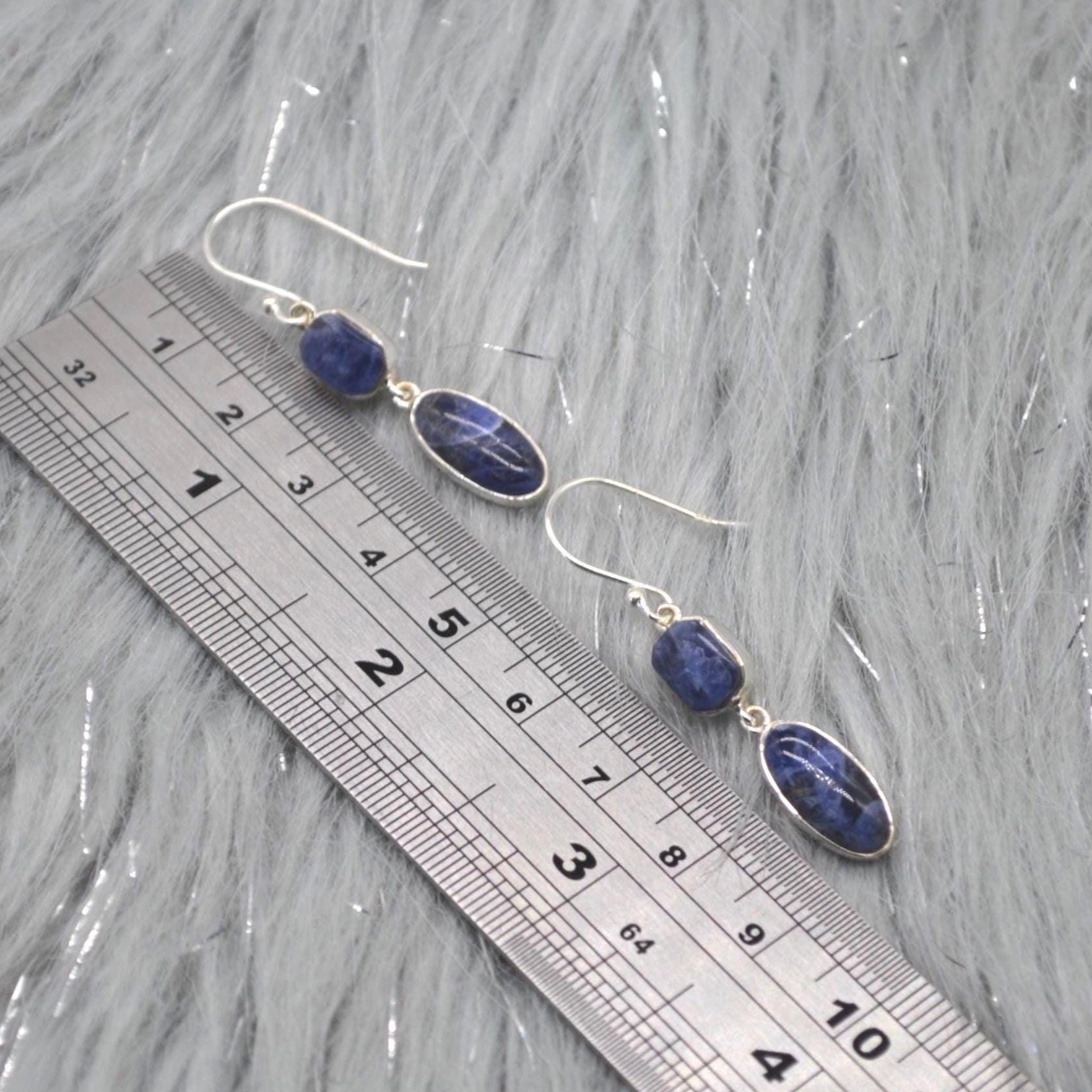 Blue Sapphire Earrings: Silver, Dangle Drop, September Birthstone