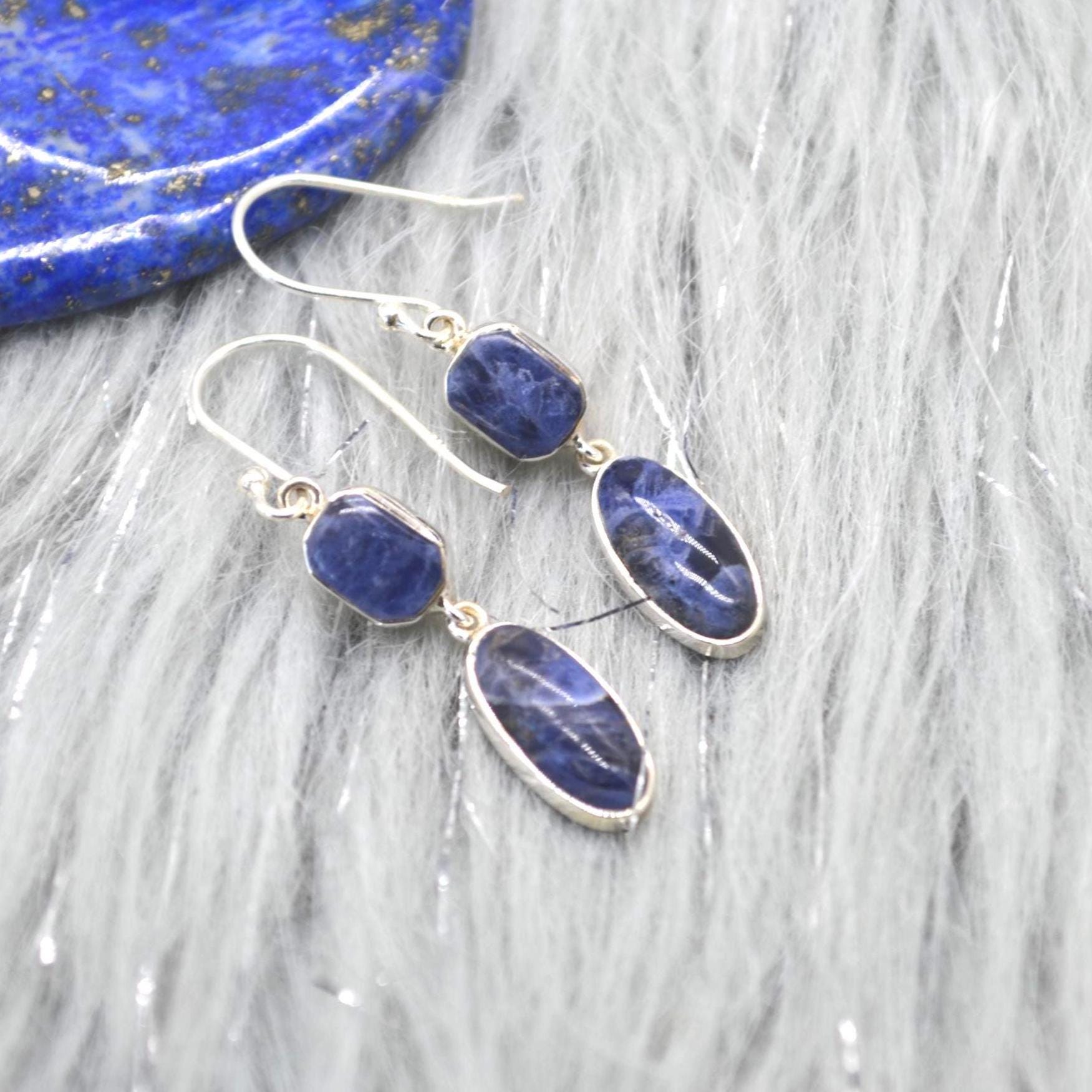 Blue Sapphire Earrings: Silver, Dangle Drop, September Birthstone