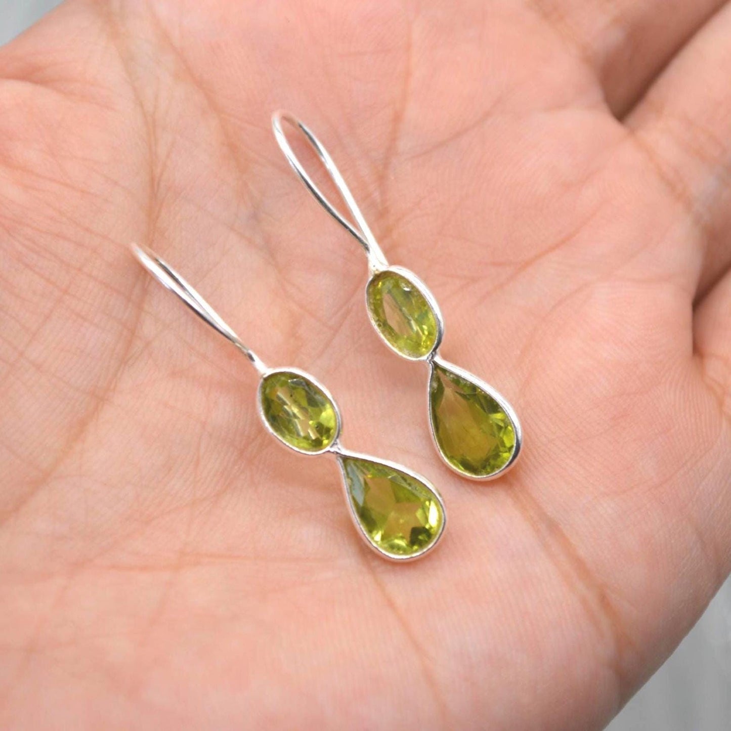 Peridot Teardrop Earrings: Silver or Gold, August Birthstone, Unique Dangle Drop, Green Gemstone