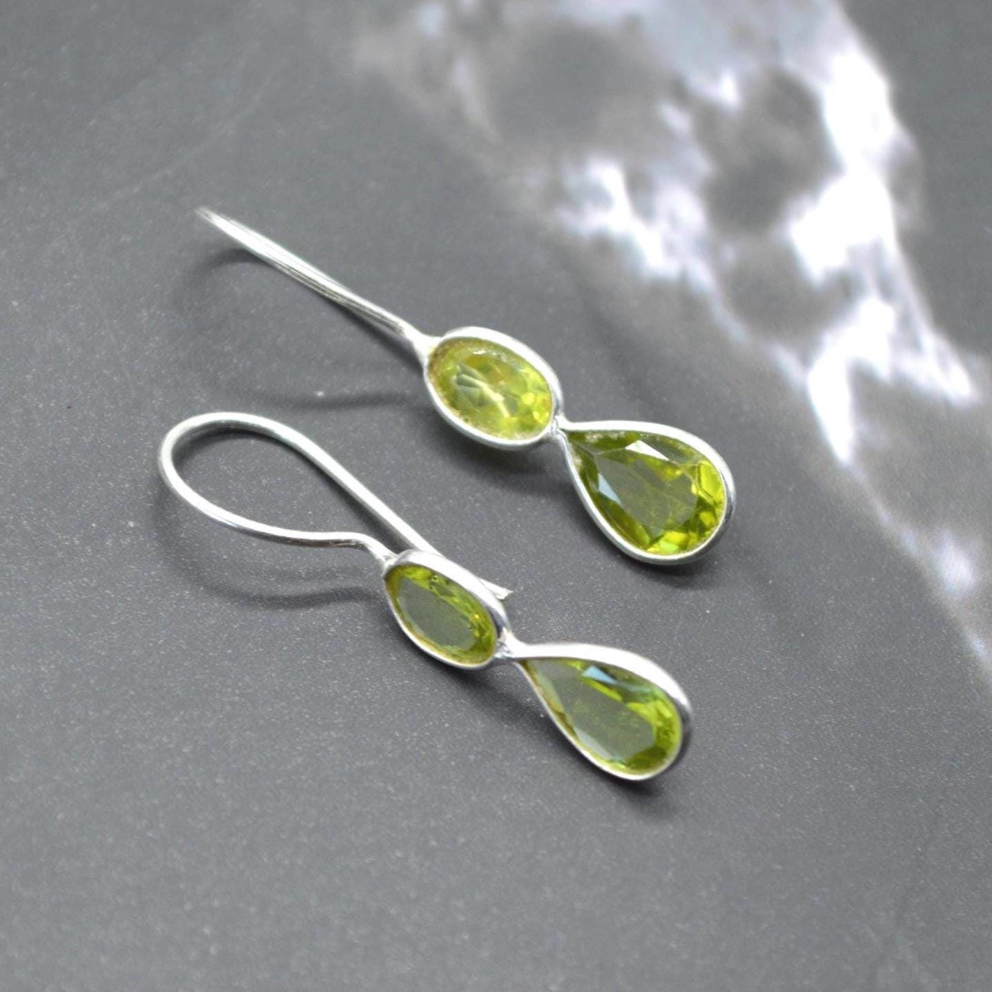 Peridot Teardrop Earrings: Silver or Gold, August Birthstone, Unique Dangle Drop, Green Gemstone