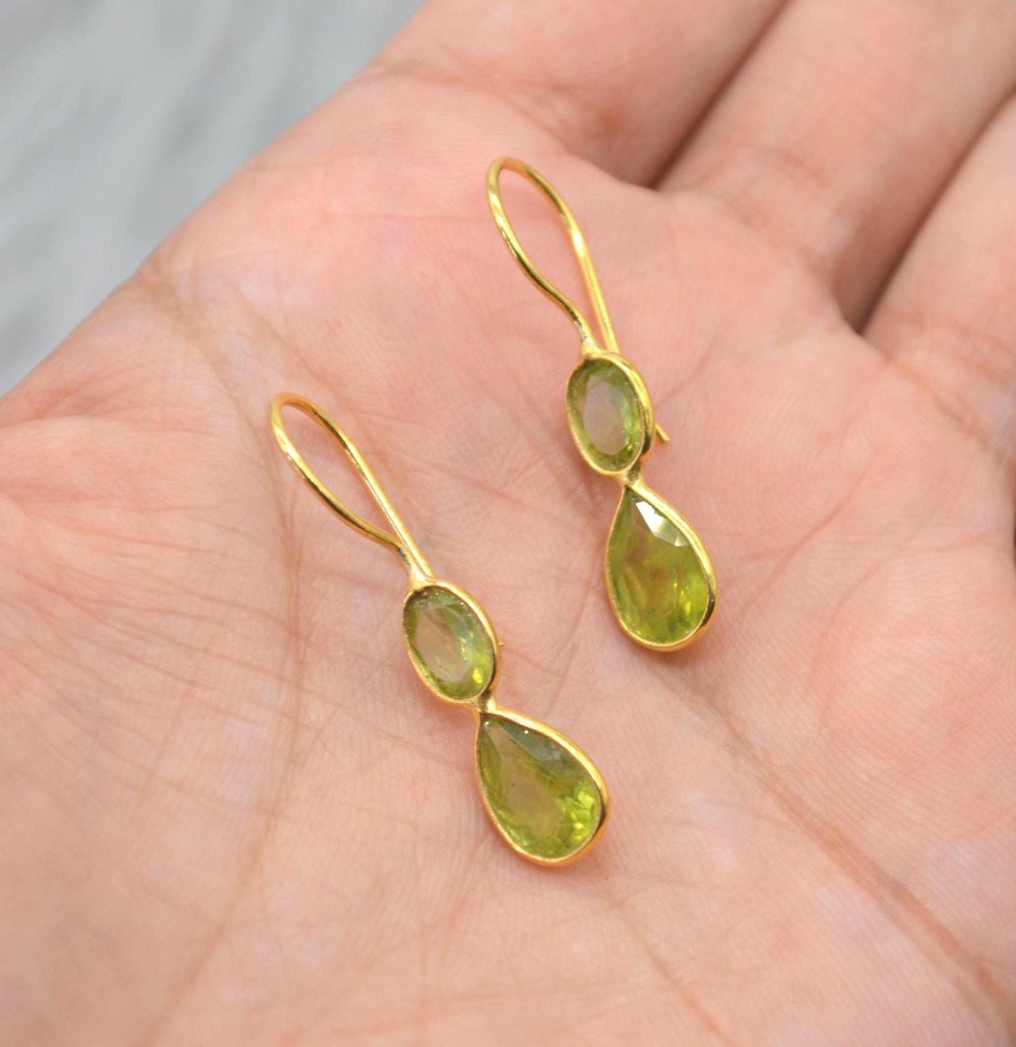 Peridot Teardrop Earrings: Silver or Gold, August Birthstone, Unique Dangle Drop, Green Gemstone