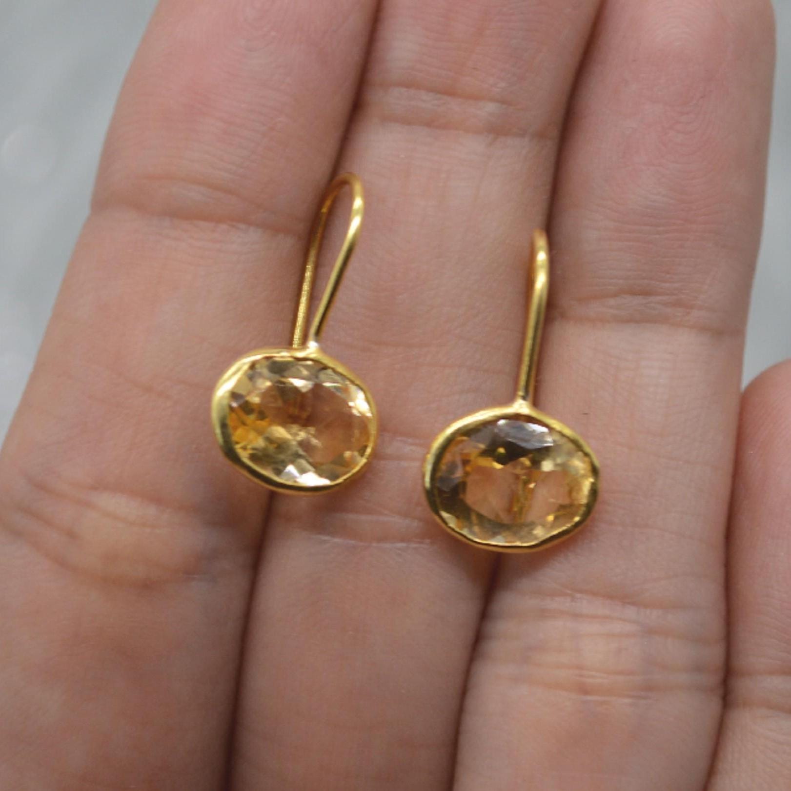Citrine Earrings: Dangle Drop, Silver or Gold, November Birthstone, Yellow Gemstone Jewelry