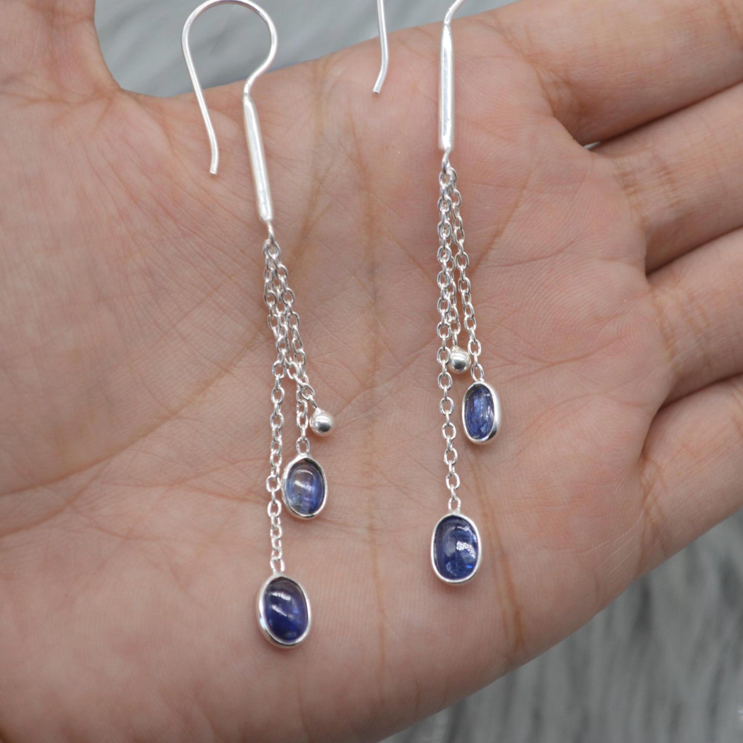 Long Kyanite Earrings: Silver, Dangle Drop, Blue Gemstone Jewelry