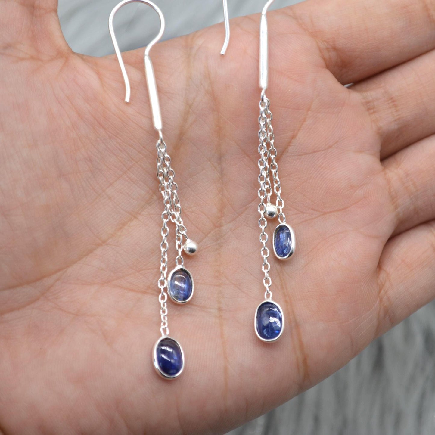 Long Kyanite Earrings: Silver, Dangle Drop, Blue Gemstone Jewelry