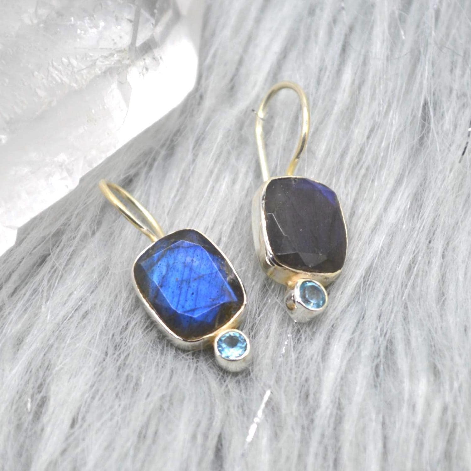 Labradorite Blue Topaz Earrings: Sterling Silver Drop, December Birthstone, Blue Gemstone Jewelry