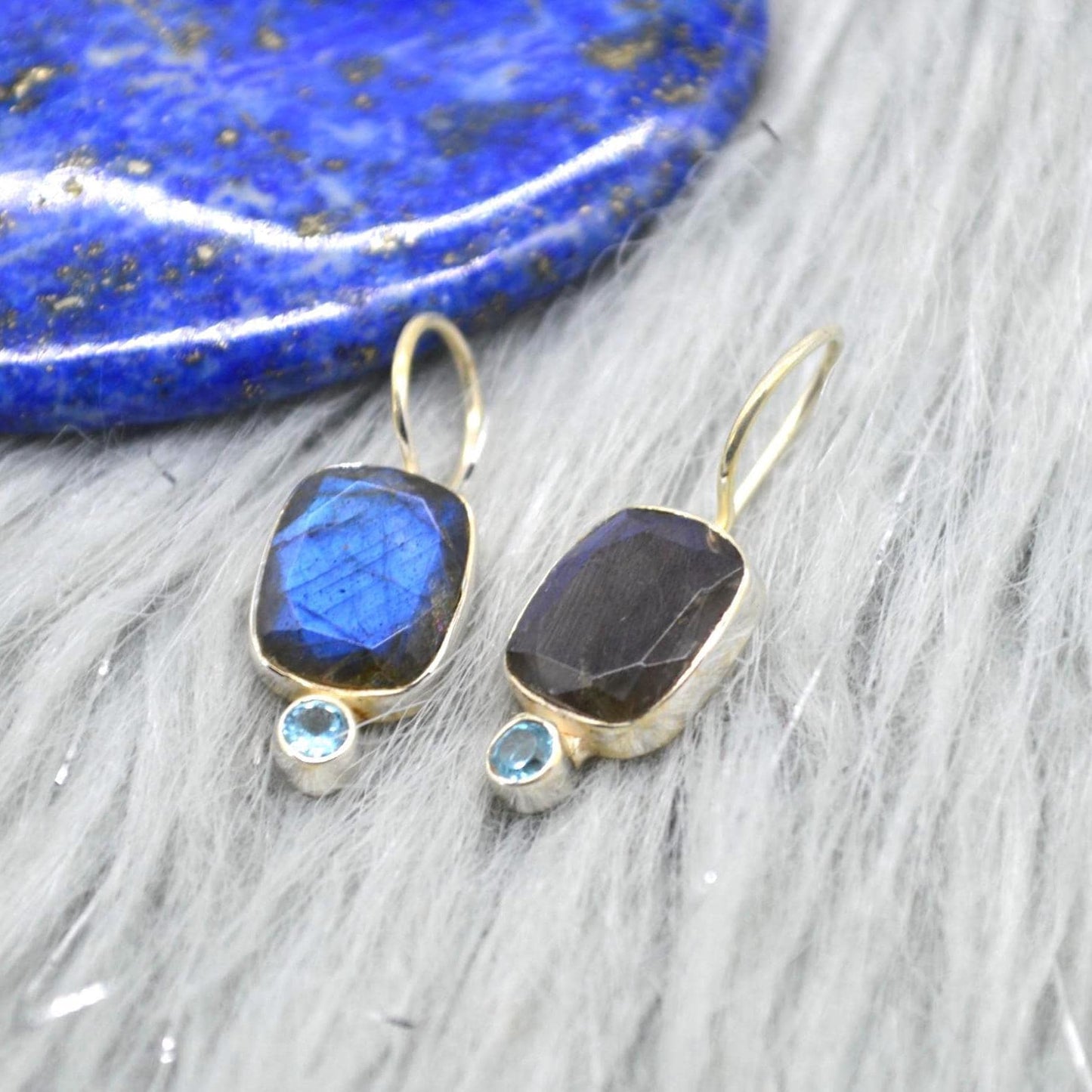 Labradorite Blue Topaz Earrings: Sterling Silver Drop, December Birthstone, Blue Gemstone Jewelry