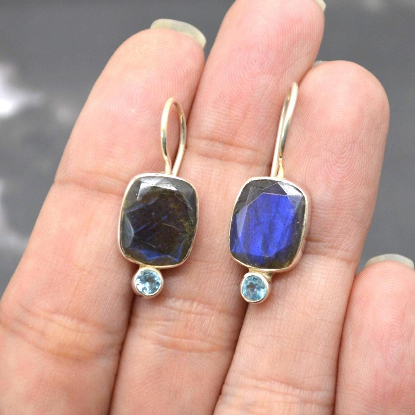 Labradorite Blue Topaz Earrings: Sterling Silver Drop, December Birthstone, Blue Gemstone Jewelry