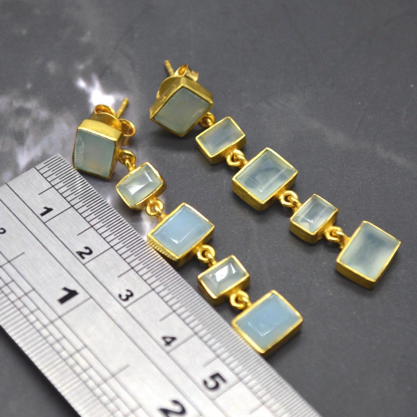 Orange Carnelian Earrings or Aqua Chalcedony Earrings: Gold Plated Silver, Long Drop