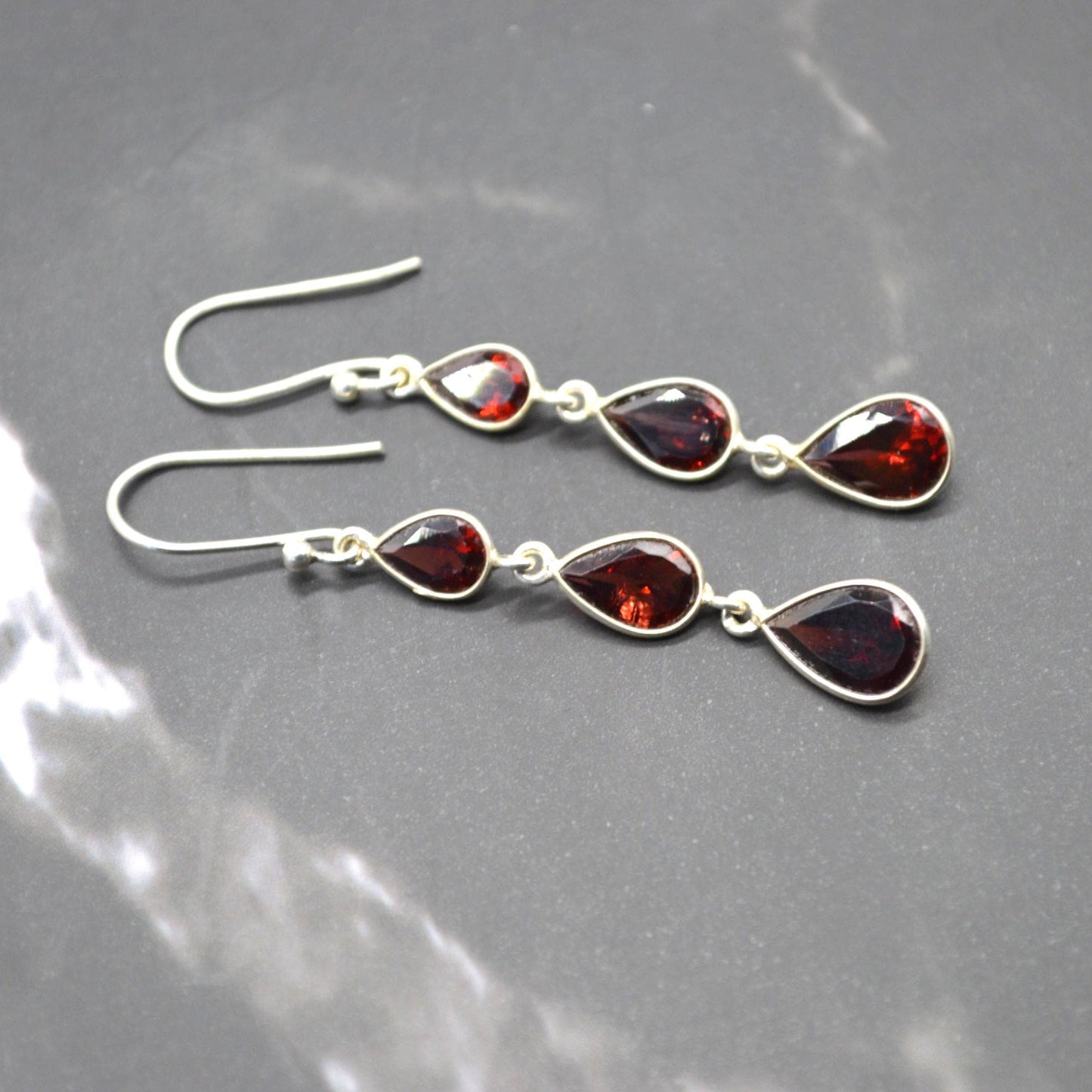 Red Garnet Teardrop Earrings: Silver, January Birthstone, Dangle Drop