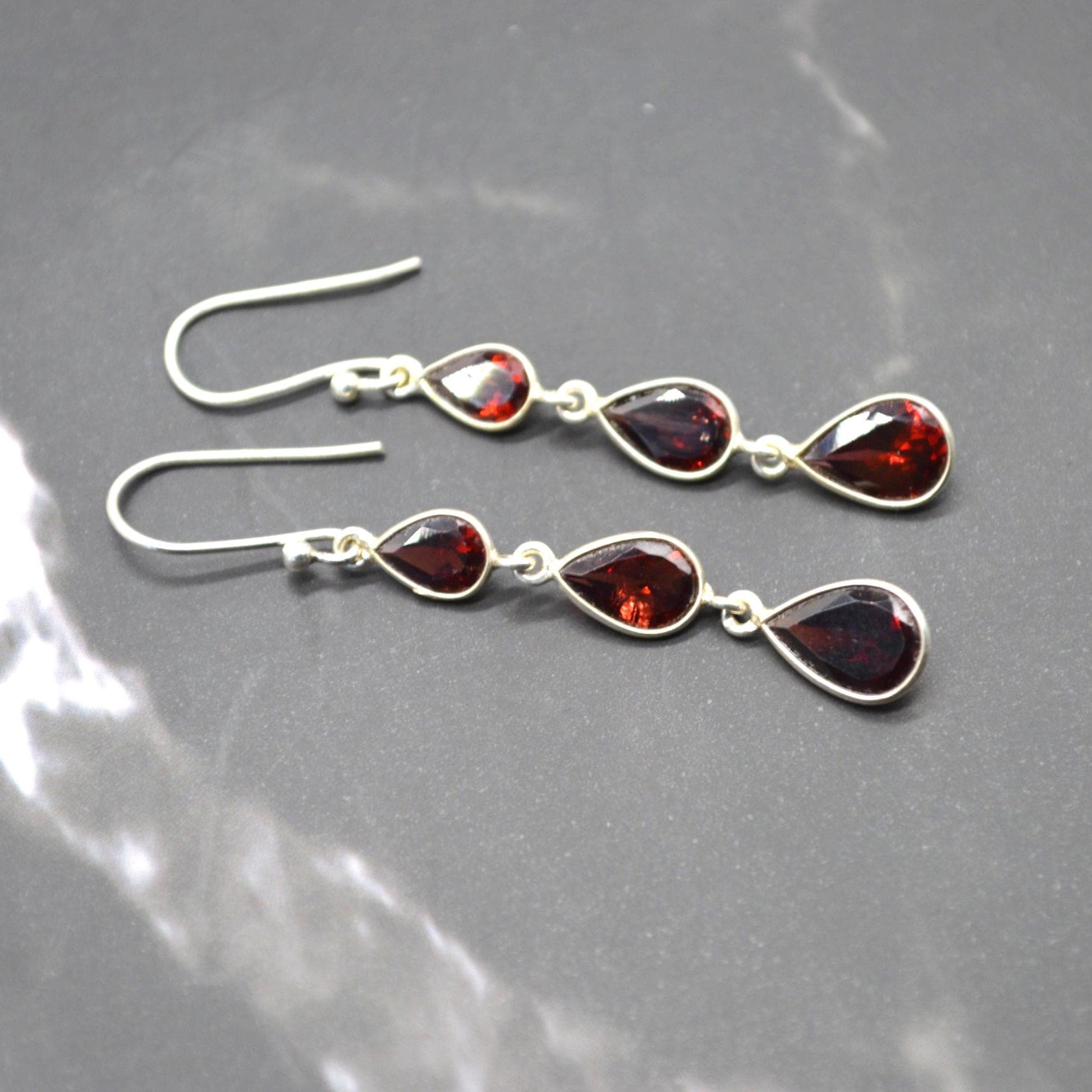 Red Garnet Teardrop Earrings: Silver, January Birthstone, Dangle Drop