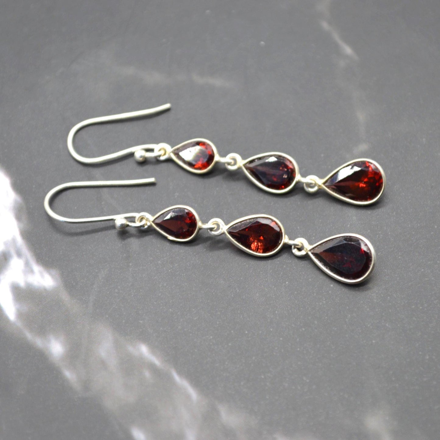 Red Garnet Teardrop Earrings: Silver, January Birthstone, Dangle Drop