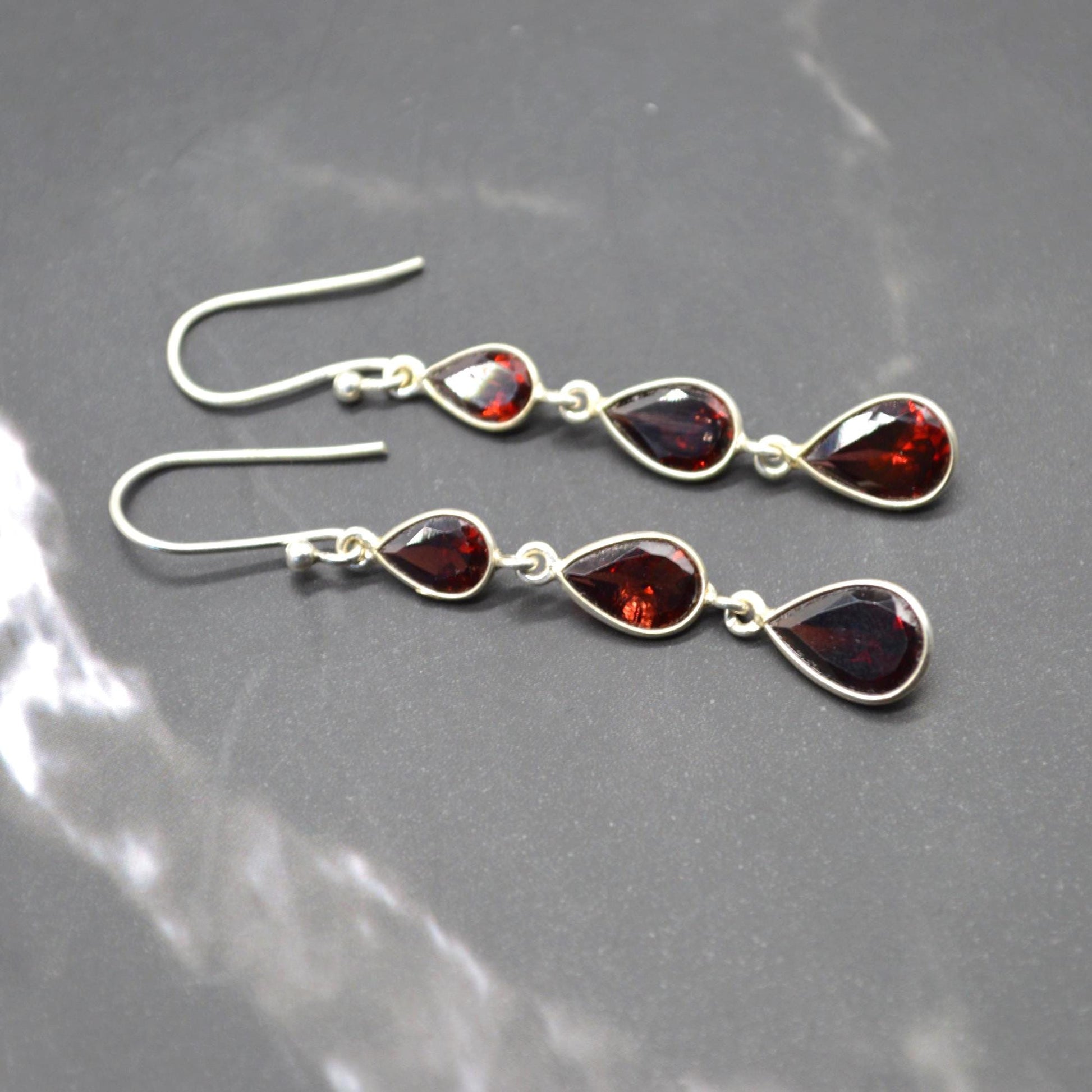 Red Garnet Teardrop Earrings: Silver, January Birthstone, Dangle Drop