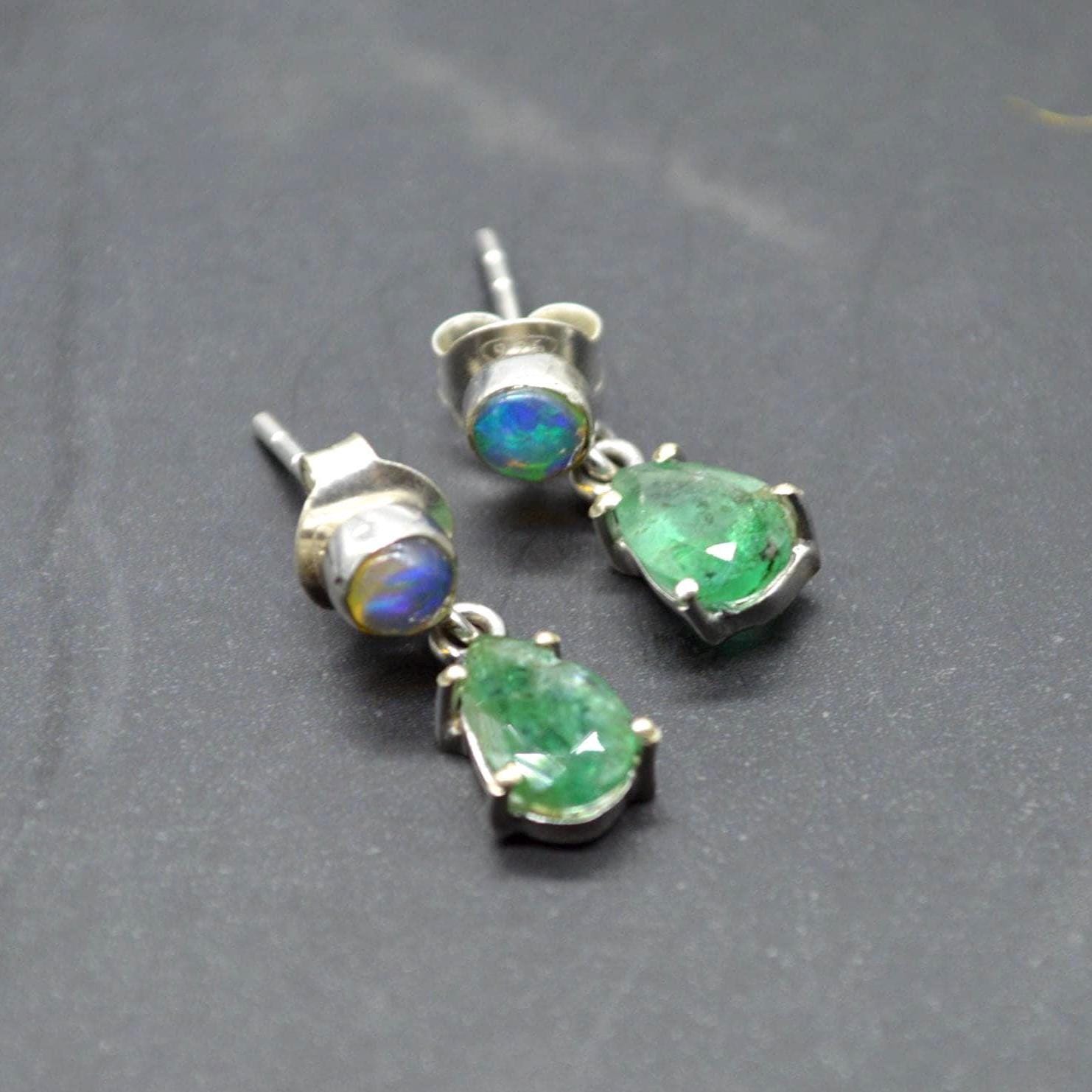 Opal Emerald Earrings: Gold or Silver, May October Birthstone, Green Gemstone Drop