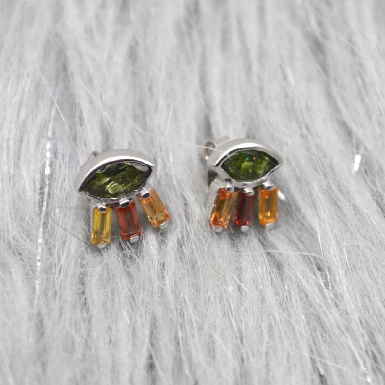 Green Tourmaline Stud Earrings: Silver, Red, Orange Tournaline Drop, October Birthstone
