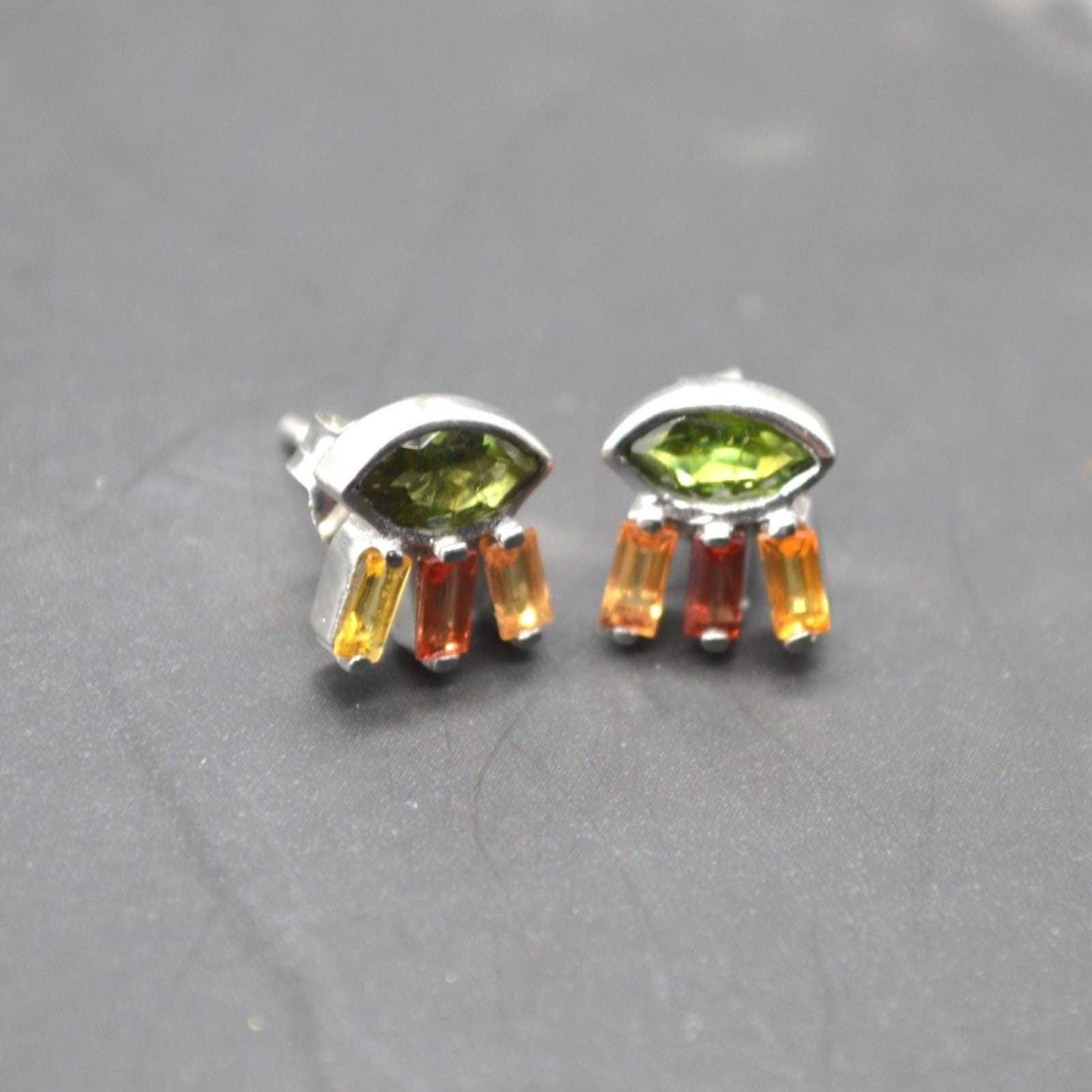 Green Tourmaline Stud Earrings: Silver, Red, Orange Tournaline Drop, October Birthstone