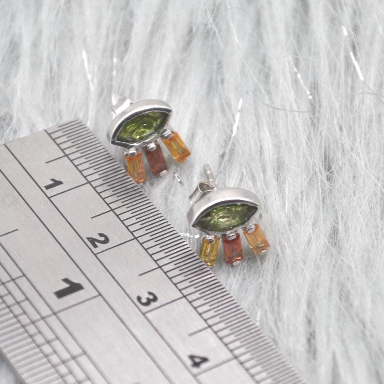 Green Tourmaline Stud Earrings: Silver, Red, Orange Tournaline Drop, October Birthstone