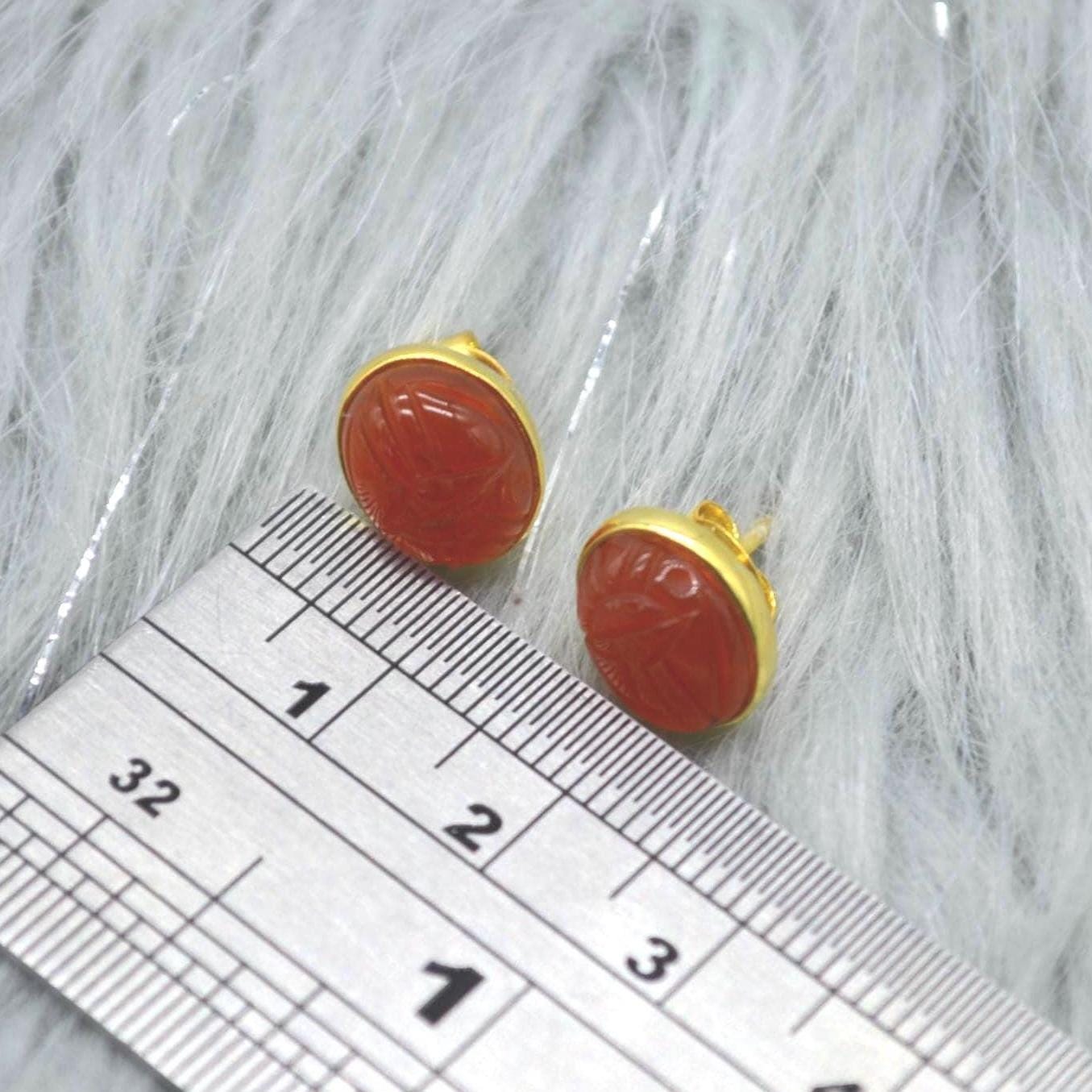 Carnelian Stud Earrings: Silver or Gold, Minimalist Oval Orange Gemstone Stud
