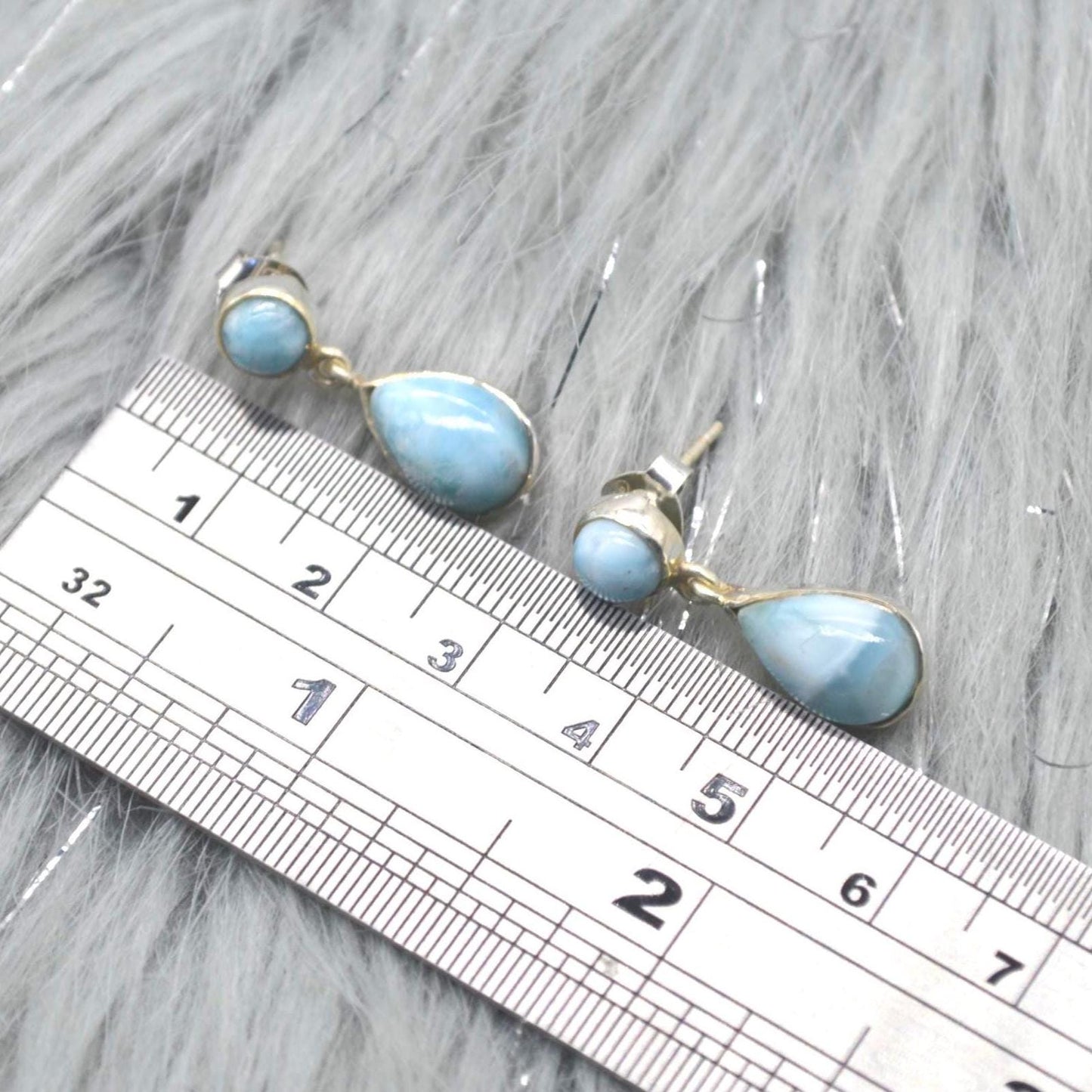 Larimar Earrings: Silver, Dangle Drop, Blue Gemstone Teardrop