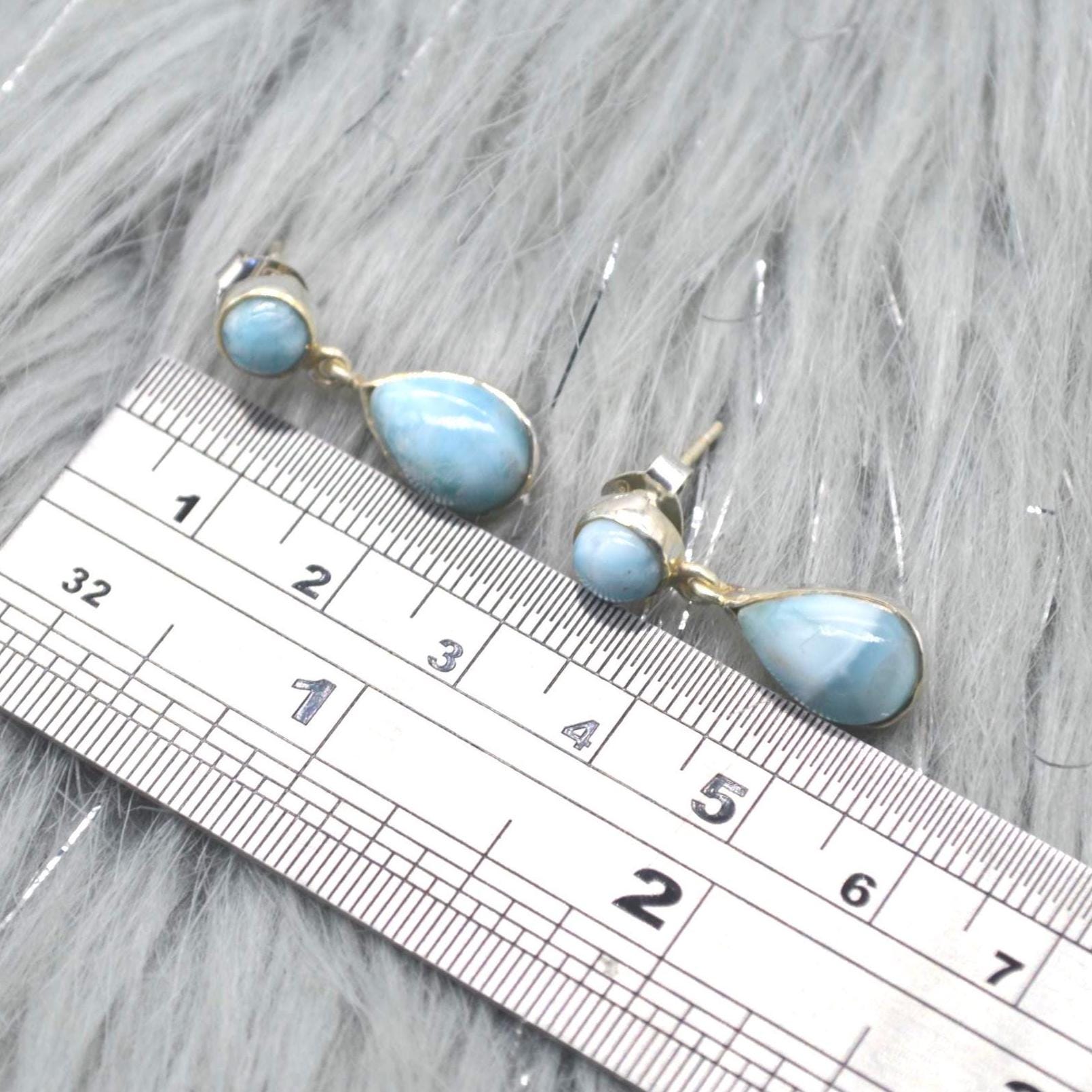 Larimar Earrings: Silver, Dangle Drop, Blue Gemstone Teardrop
