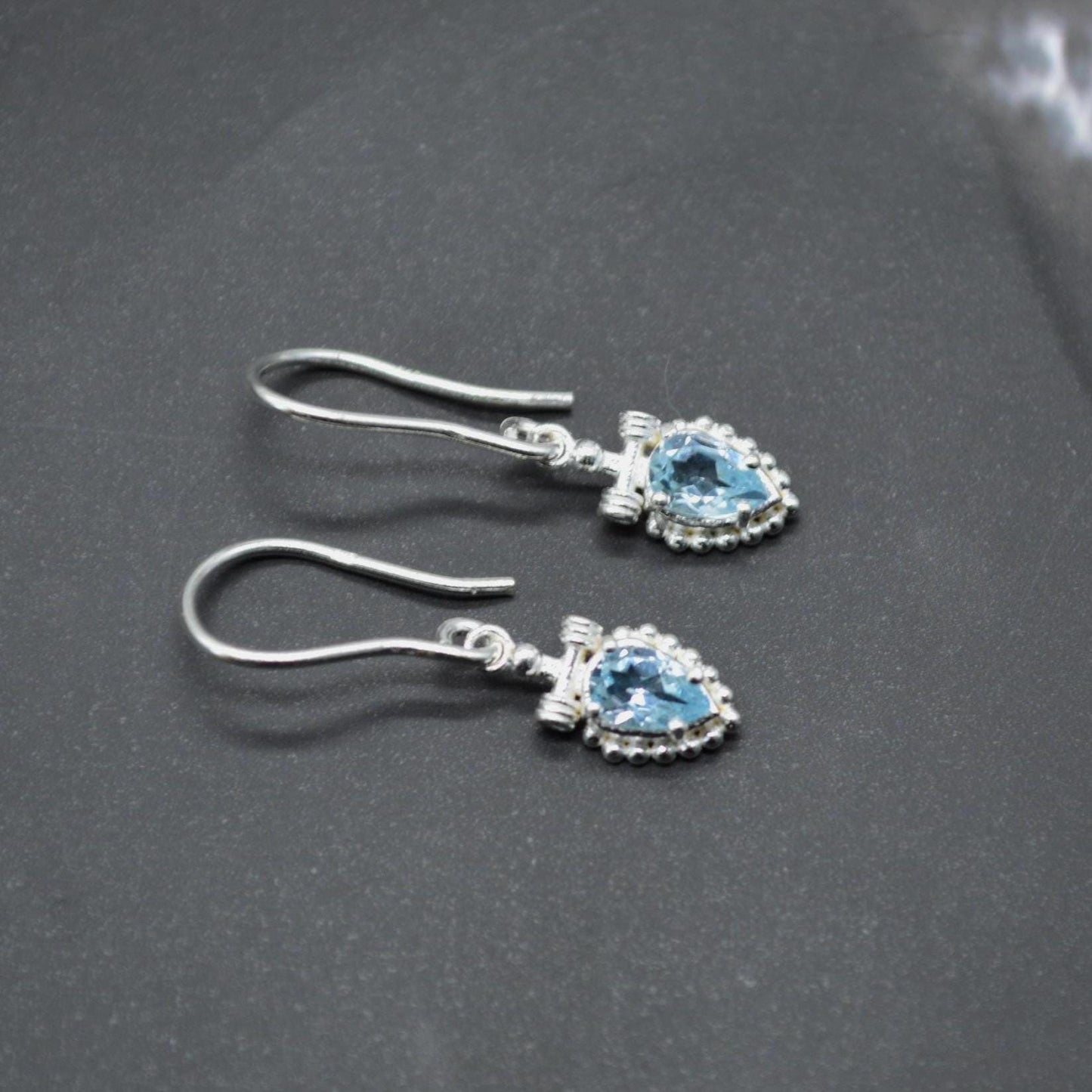 Blue Topaz Dangle Earrings: Silver or Gold, Floral Drops, December Birthstone