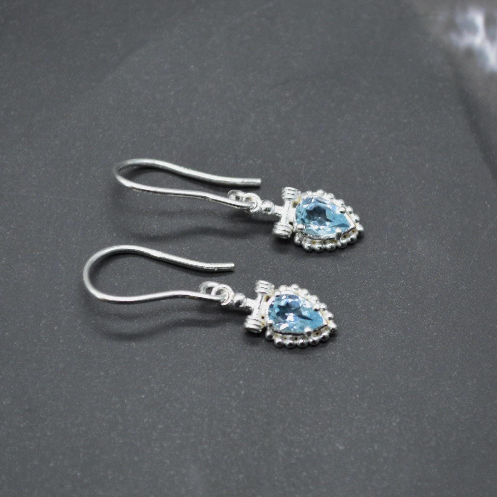 Blue Topaz Dangle Earrings: Silver or Gold, Floral Drops, December Birthstone