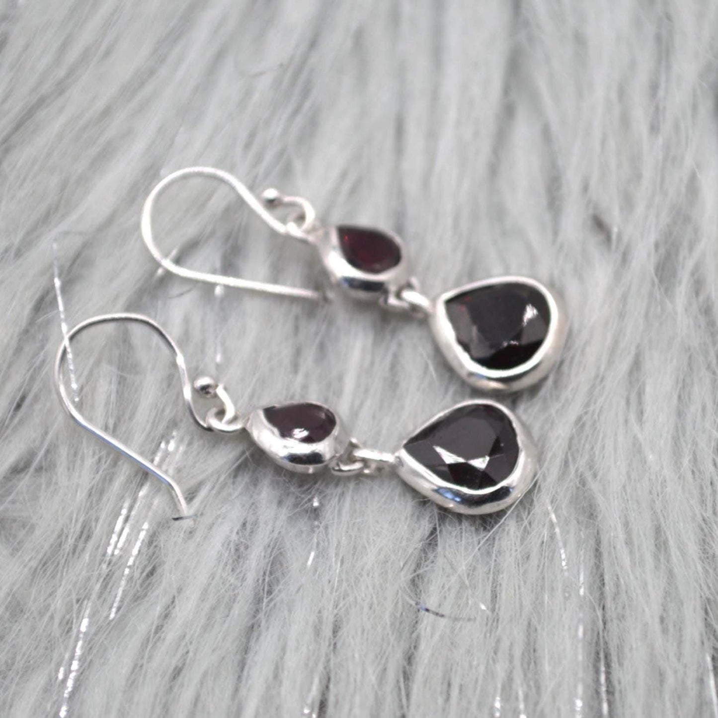 Red Garnet Earrings: Silver, Dangle Drop, January Birthstone Jewelry, Gemstone Teardrop