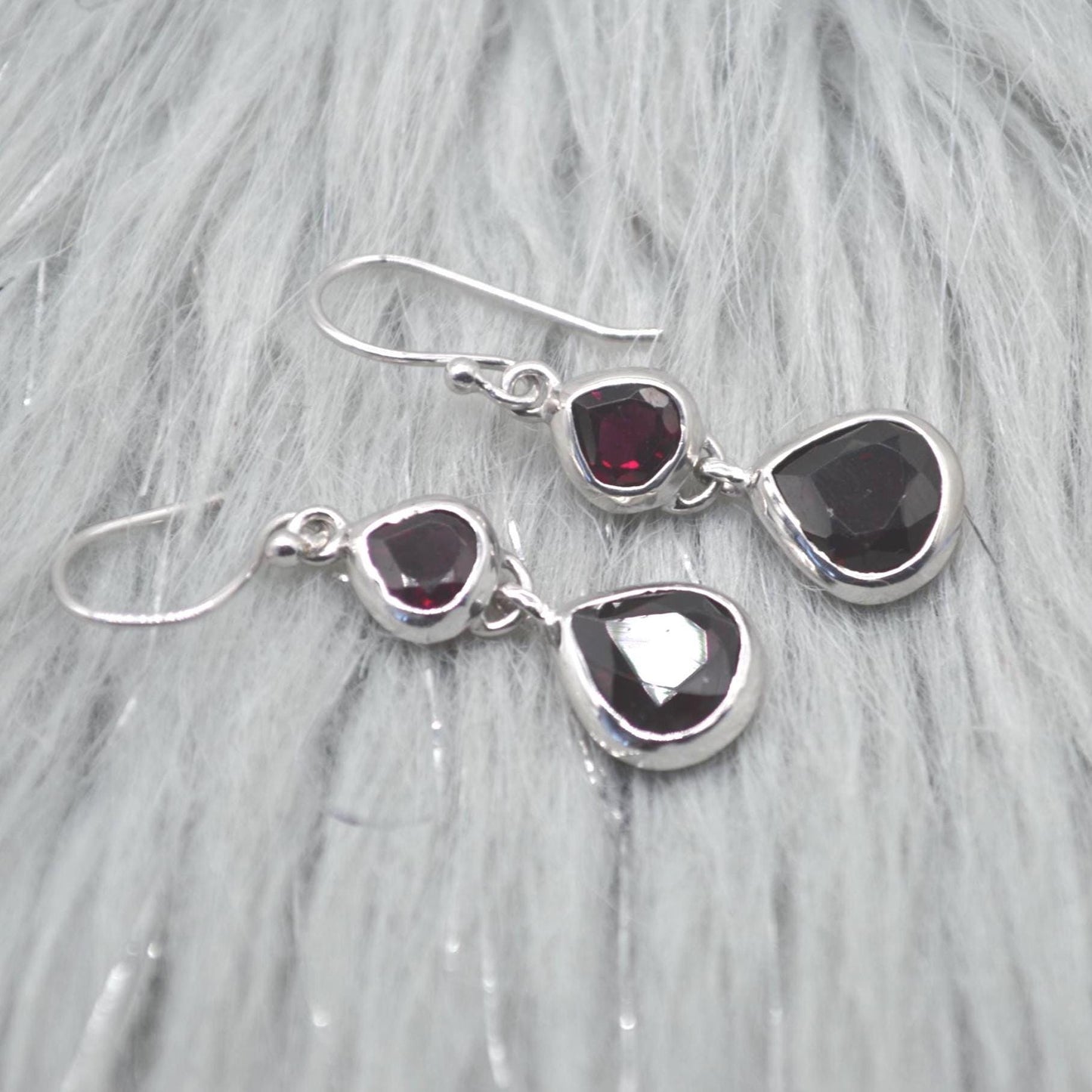 Red Garnet Earrings: Silver, Dangle Drop, January Birthstone Jewelry, Gemstone Teardrop