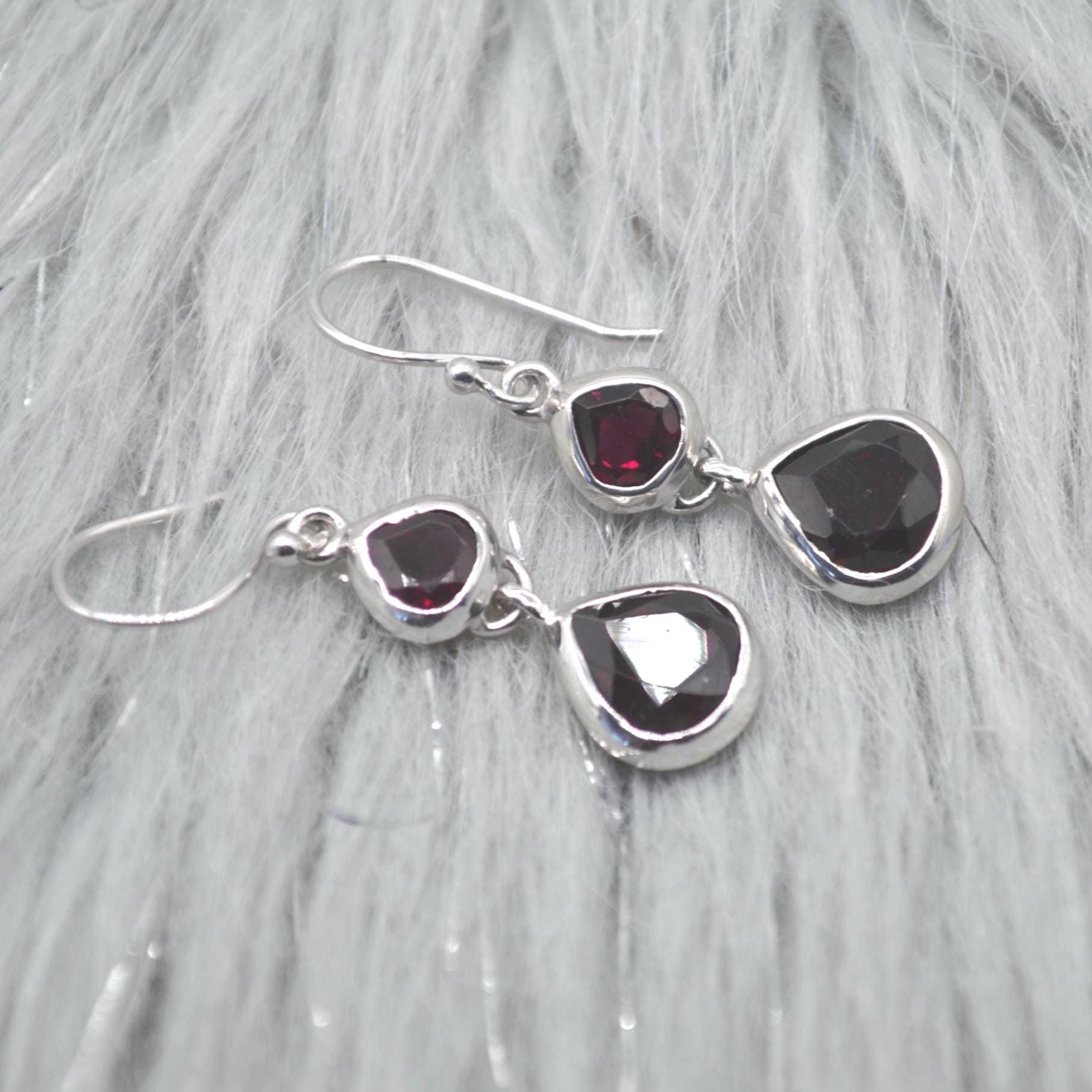 Red Garnet Earrings: Silver, Dangle Drop, January Birthstone Jewelry, Gemstone Teardrop