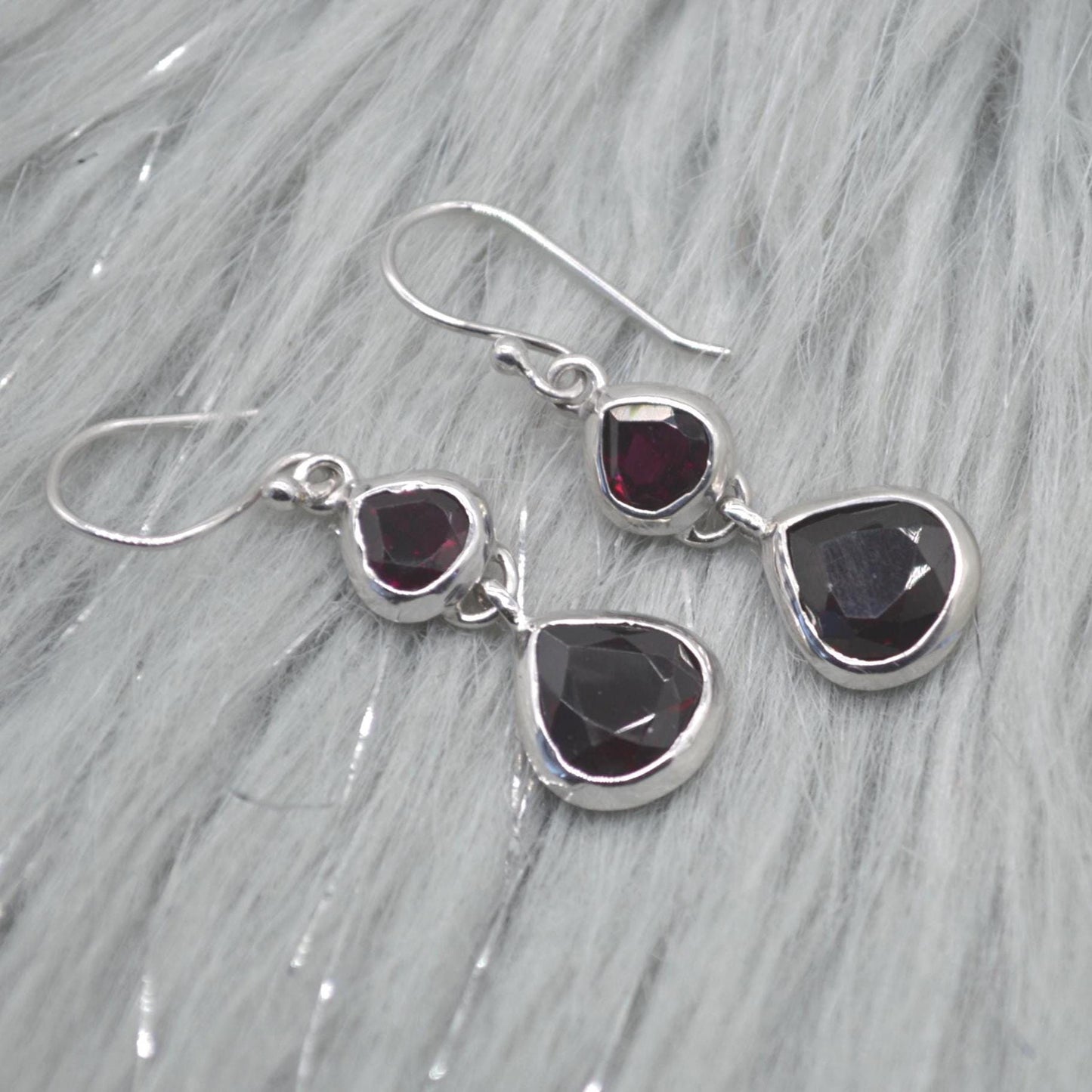 Red Garnet Earrings: Silver, Dangle Drop, January Birthstone Jewelry, Gemstone Teardrop