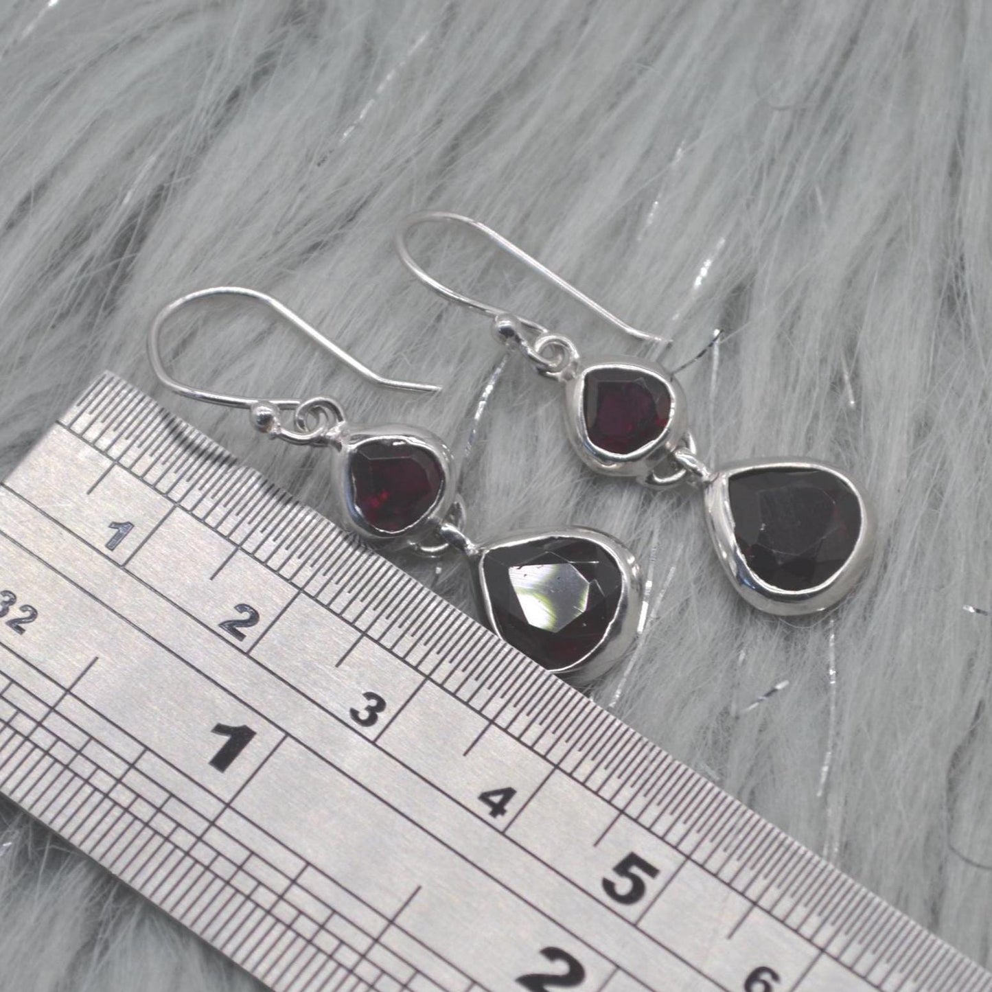 Red Garnet Earrings: Silver, Dangle Drop, January Birthstone Jewelry, Gemstone Teardrop