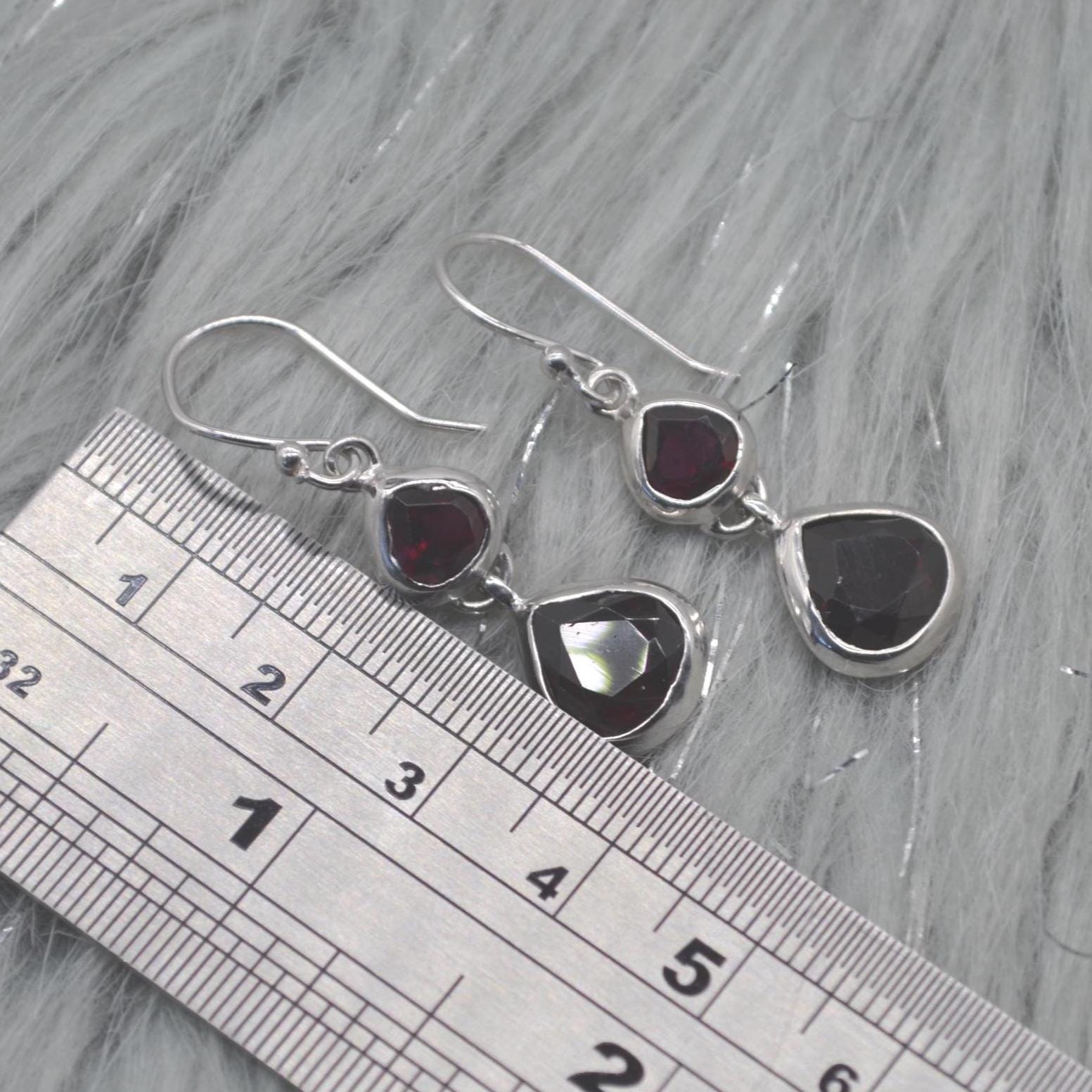 Red Garnet Earrings: Silver, Dangle Drop, January Birthstone Jewelry, Gemstone Teardrop