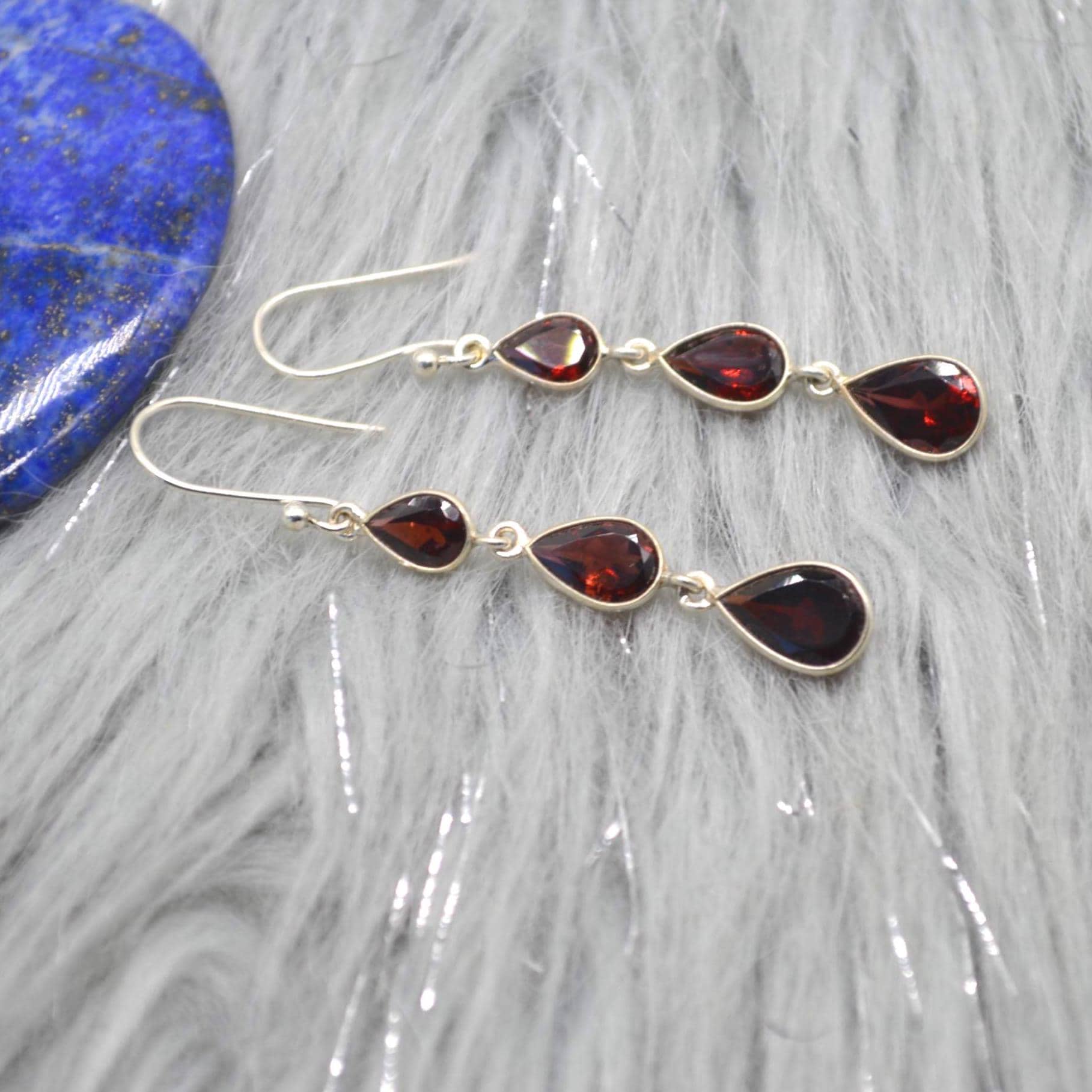 Red Garnet Teardrop Earrings: Silver, January Birthstone, Dangle Drop