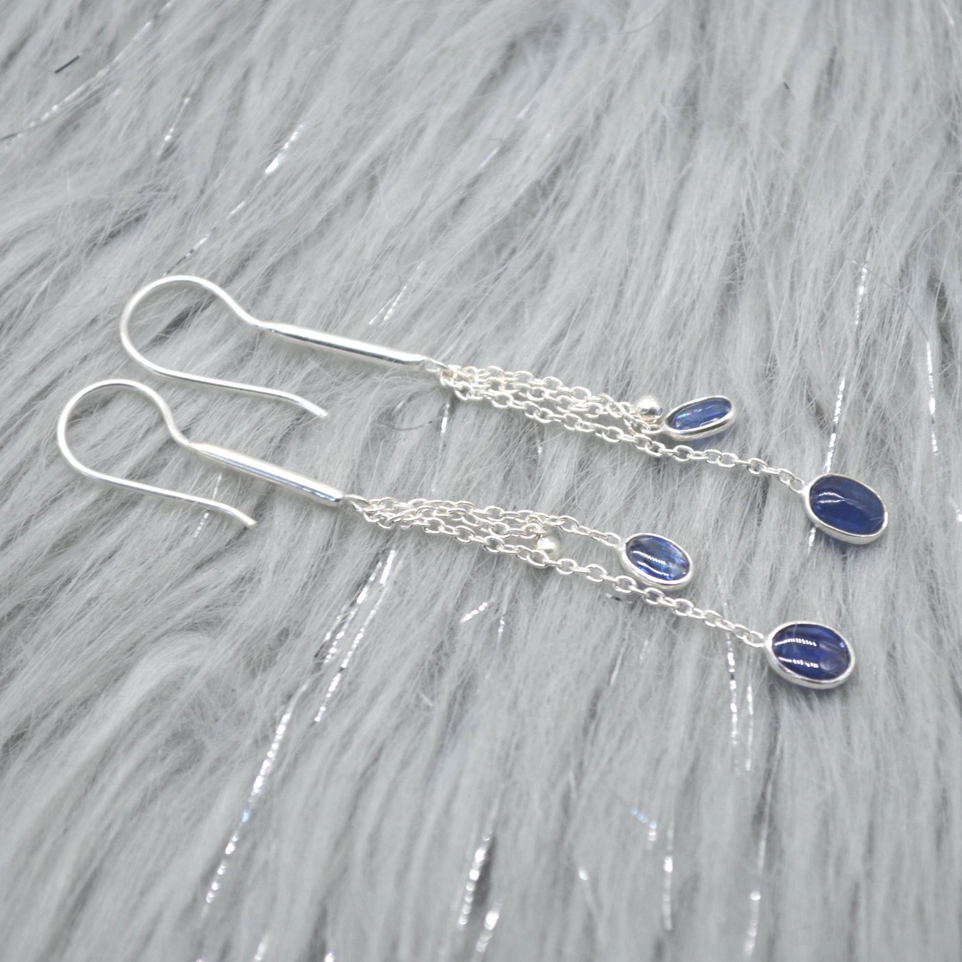 Long Kyanite Earrings: Silver, Dangle Drop, Blue Gemstone Jewelry