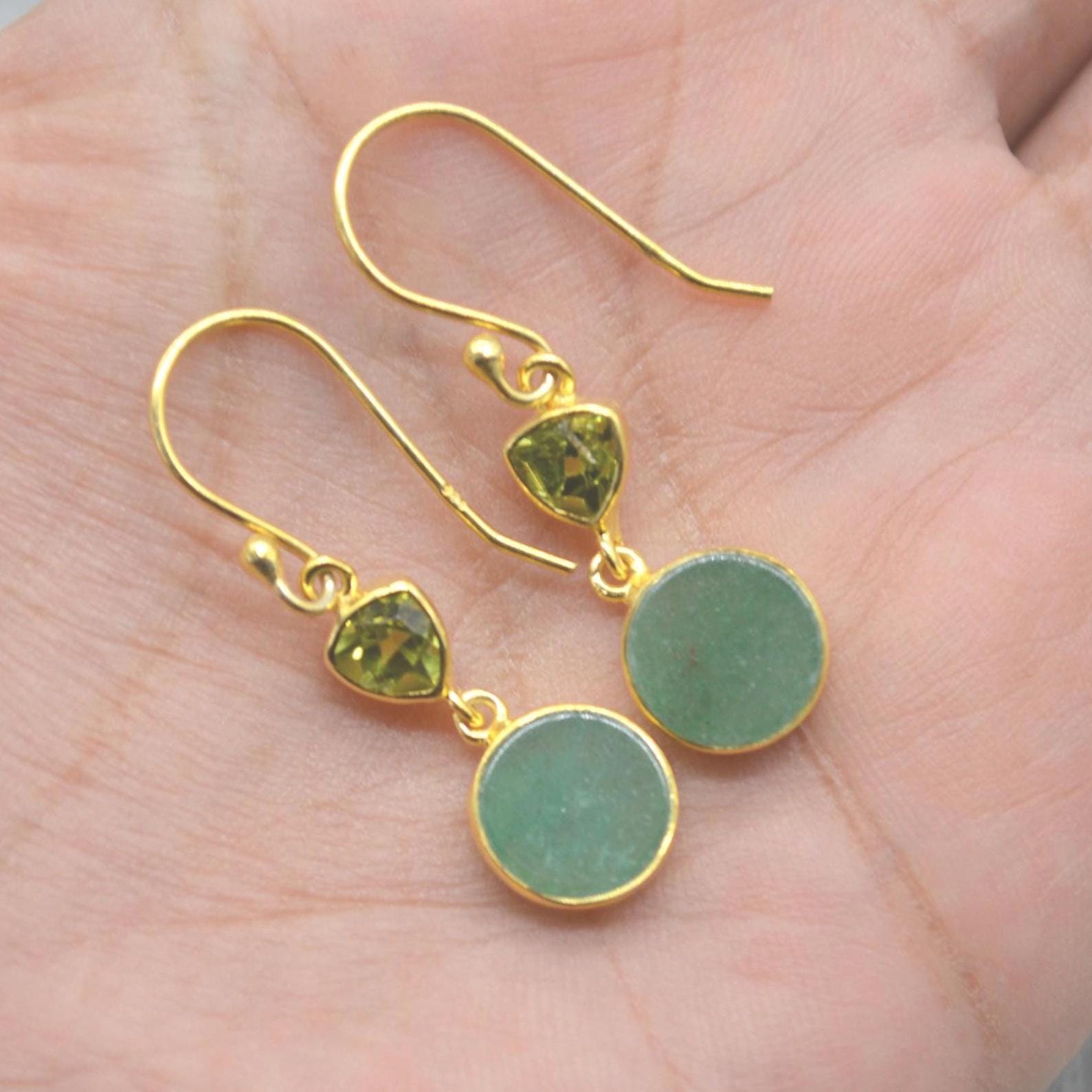 Peridot Jade Earrings: Gold or Silver, Dangle Drop, Green Gemstone, August Birthstone Jewelry