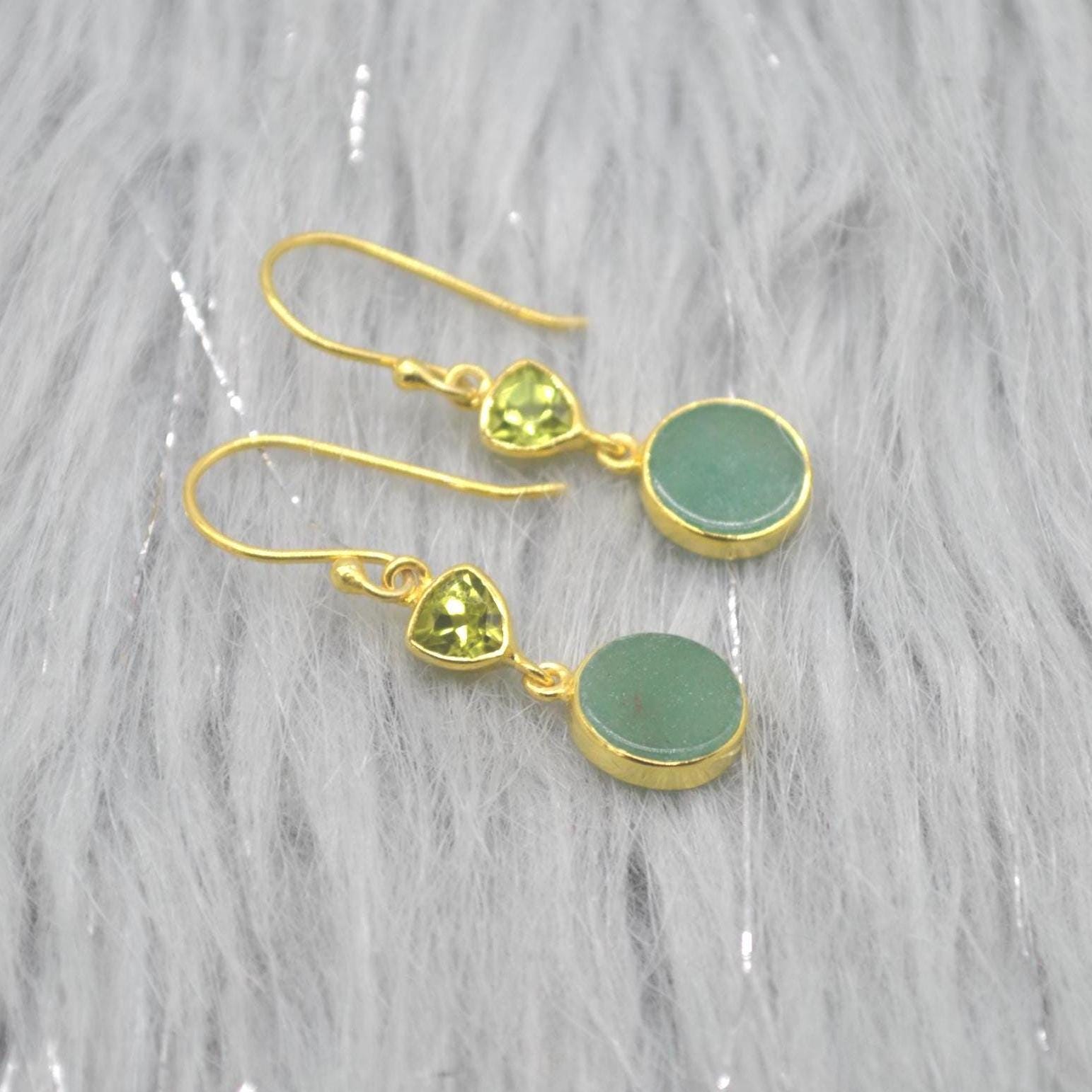 Peridot Jade Earrings: Gold or Silver, Dangle Drop, Green Gemstone, August Birthstone Jewelry