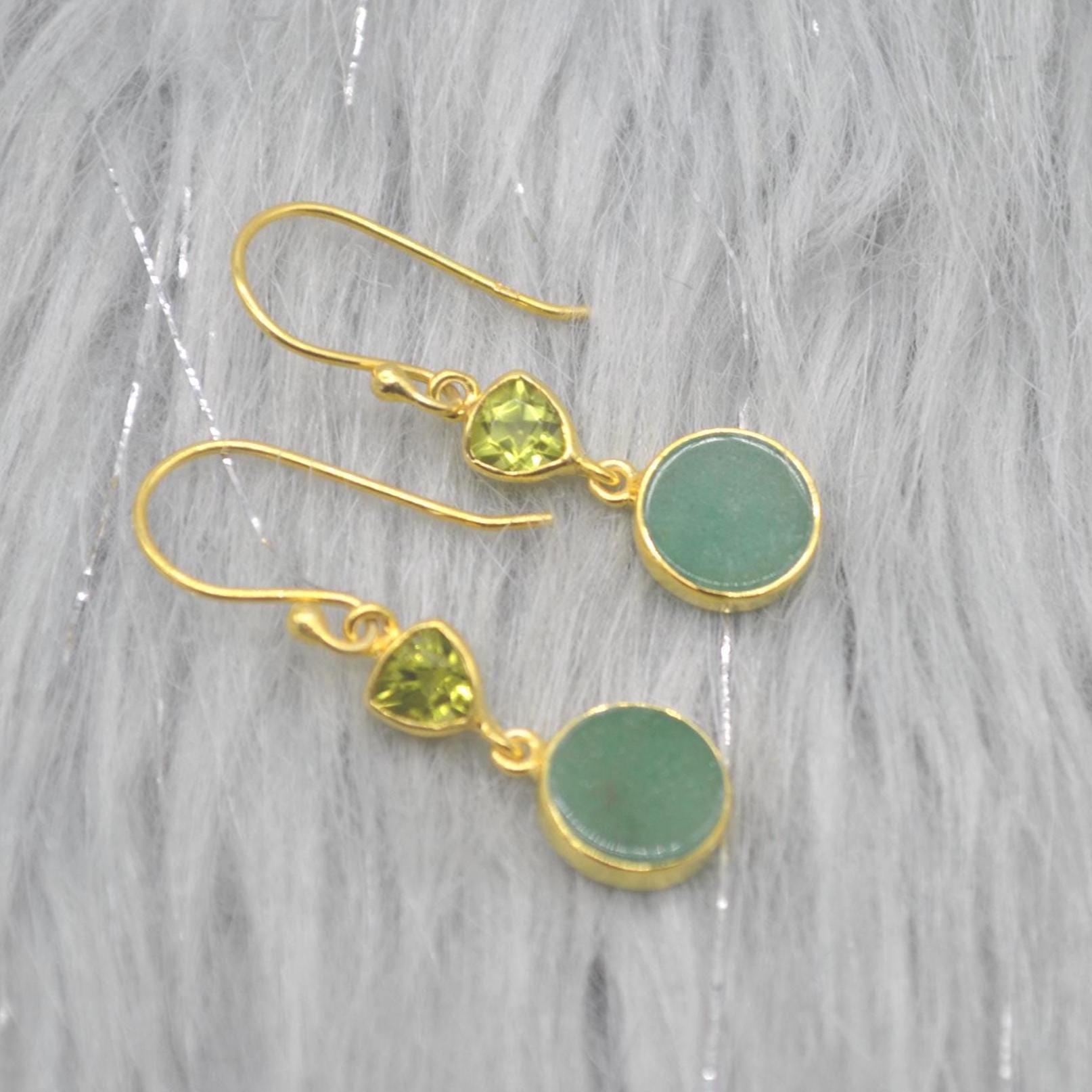 Peridot Jade Earrings: Gold or Silver, Dangle Drop, Green Gemstone, August Birthstone Jewelry