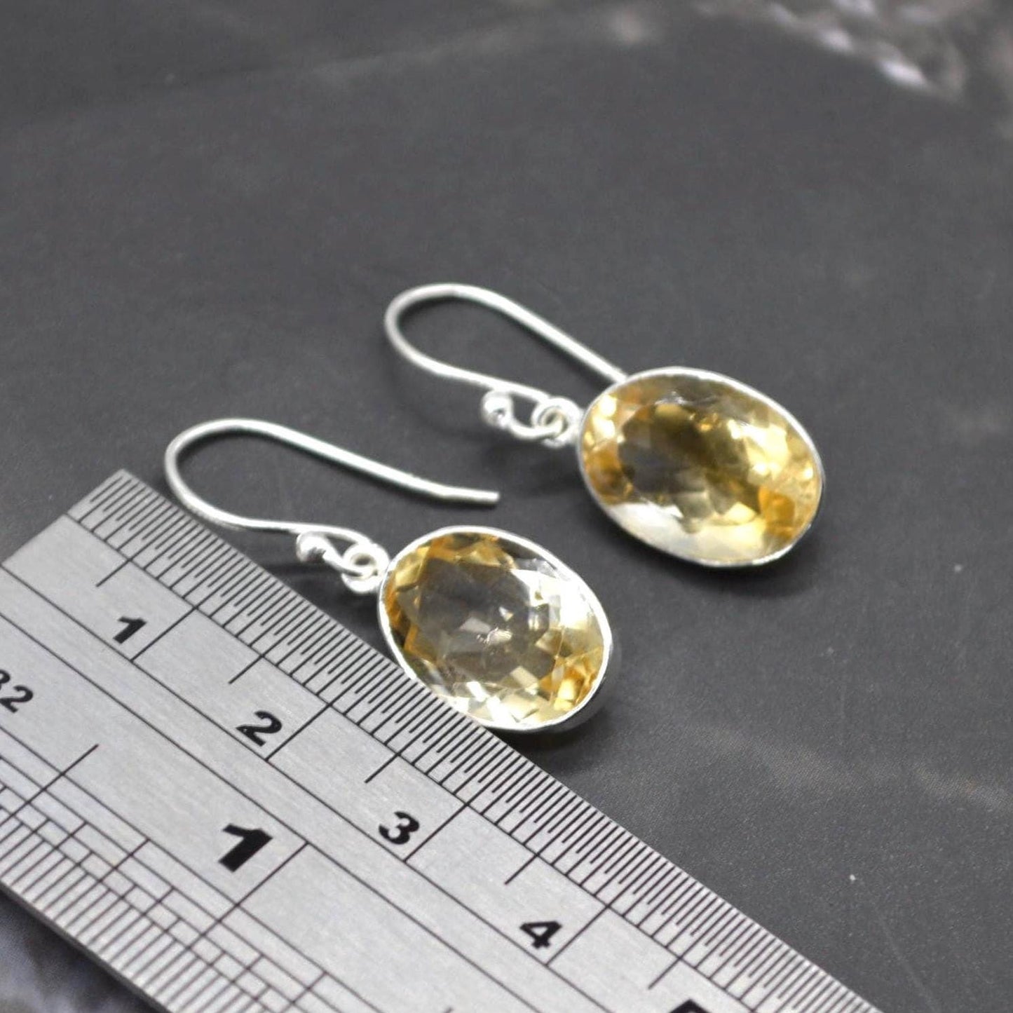 Oval Citrine Earrings: Dangle Drop, Sterling Silver, November Birthstone, Yellow Gemstone Jewelry