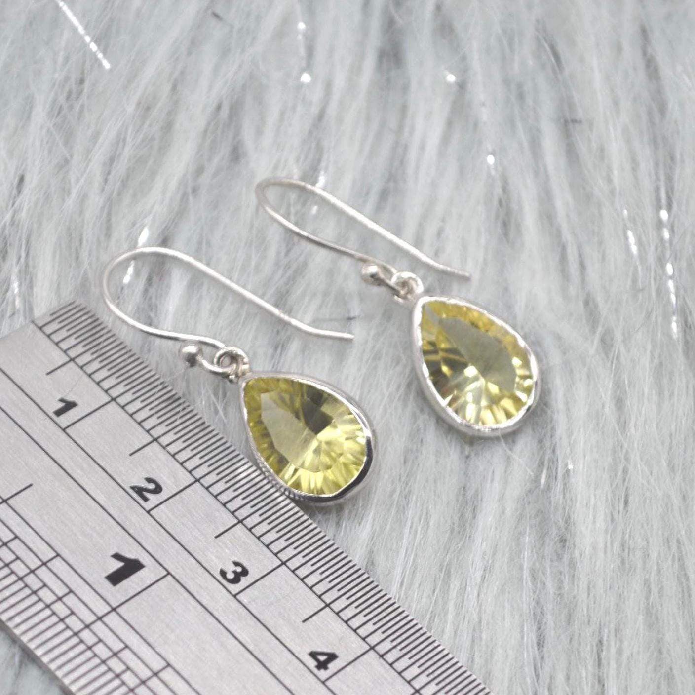 Lemon Quartz Earrings: Teardrop, Sterling Silver Dangle, Yellow Gemstone Jewelry