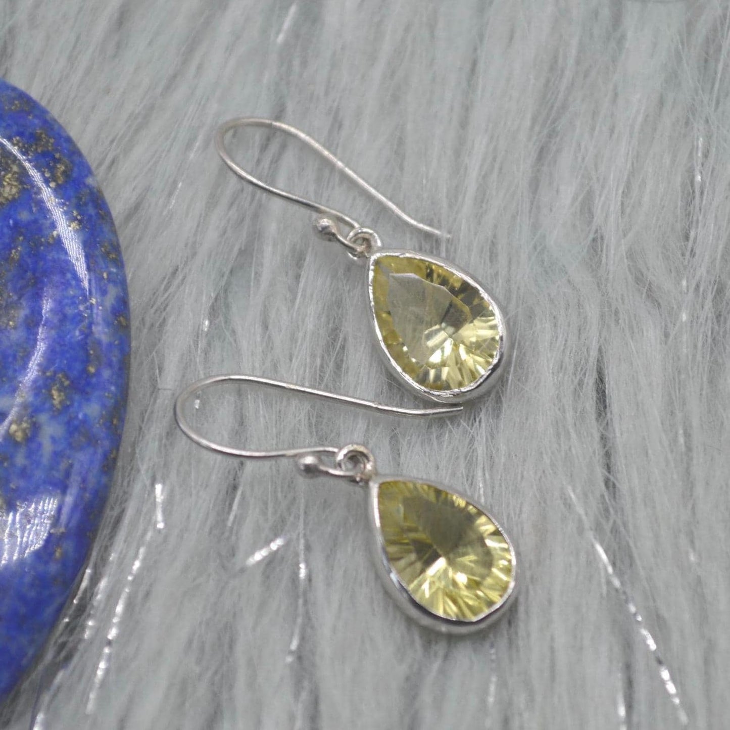 Lemon Quartz Earrings: Teardrop, Sterling Silver Dangle, Yellow Gemstone Jewelry