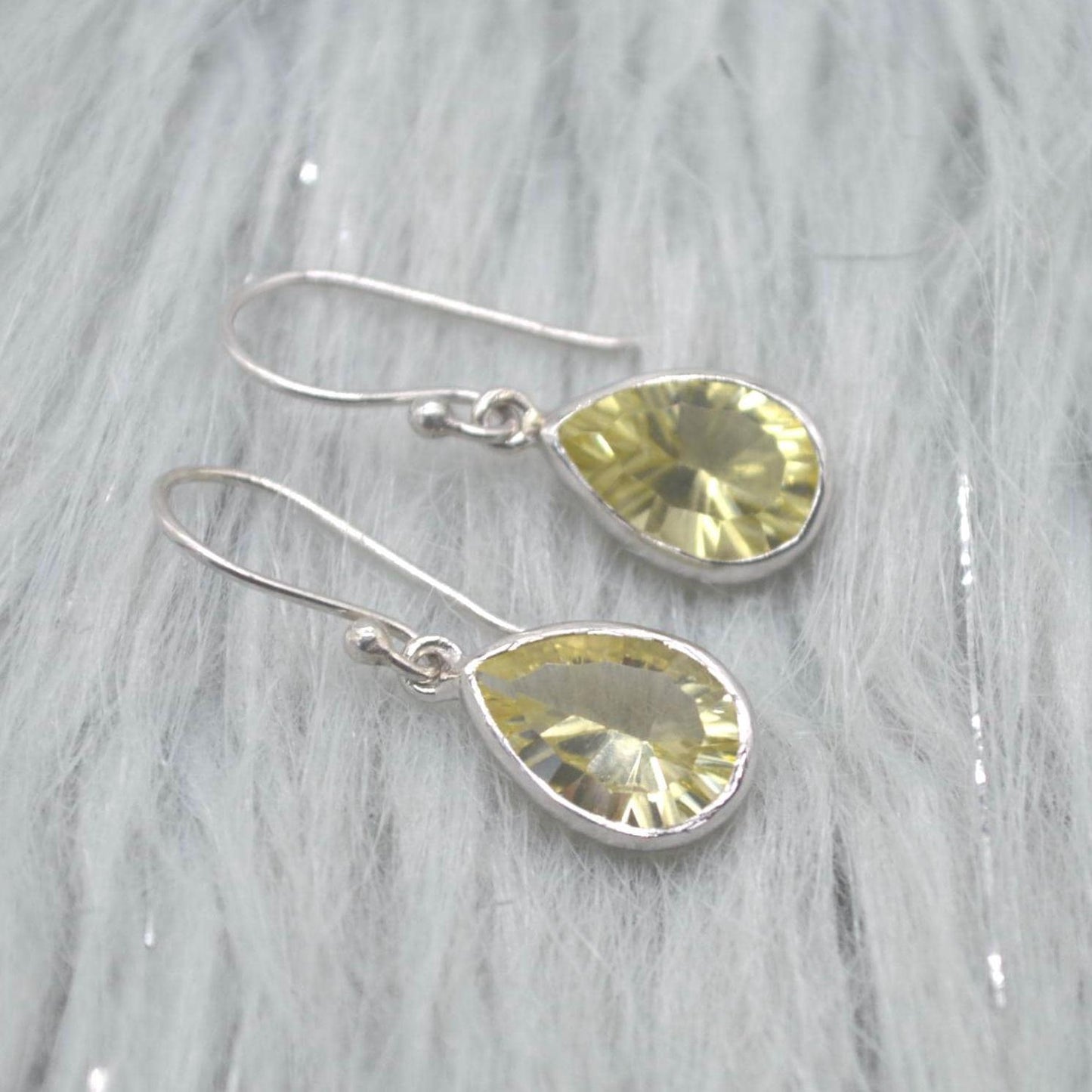 Lemon Quartz Earrings: Teardrop, Sterling Silver Dangle, Yellow Gemstone Jewelry