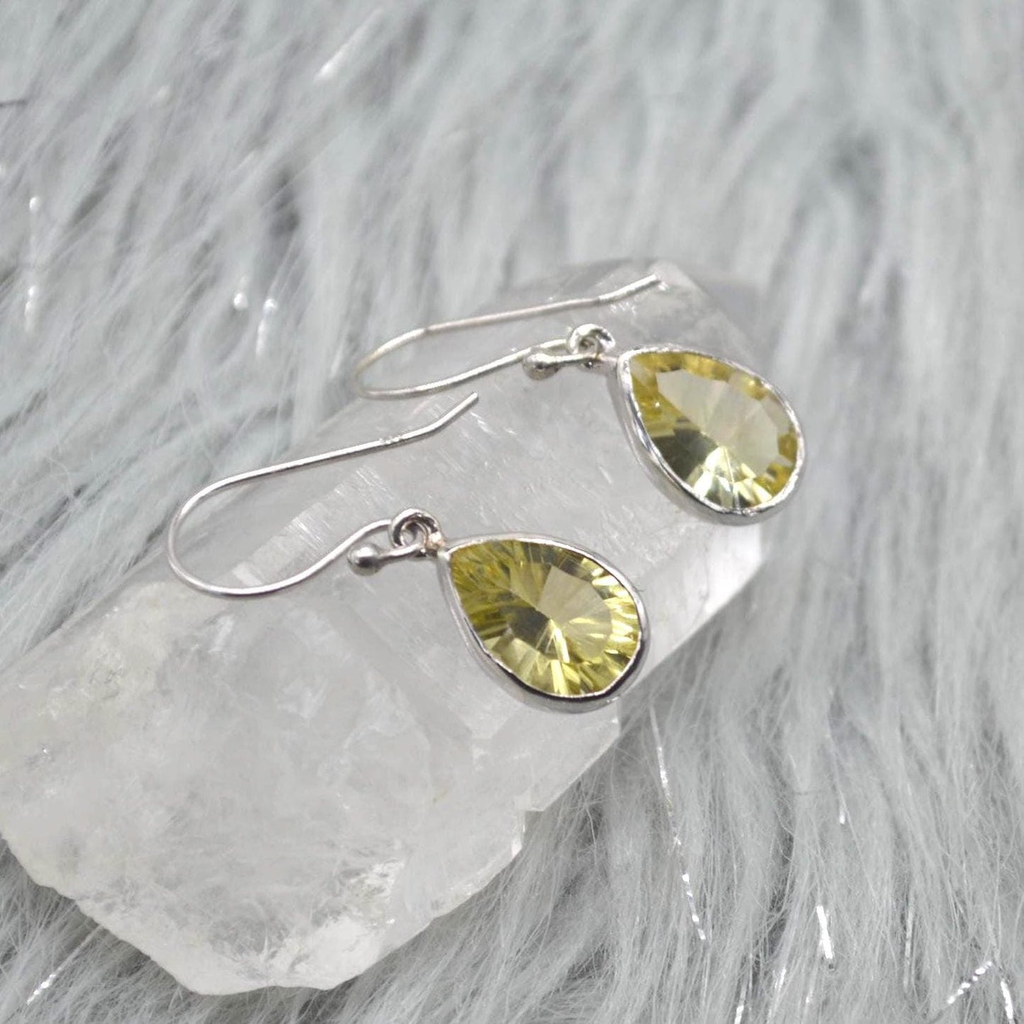 Lemon Quartz Earrings: Teardrop, Sterling Silver Dangle, Yellow Gemstone Jewelry
