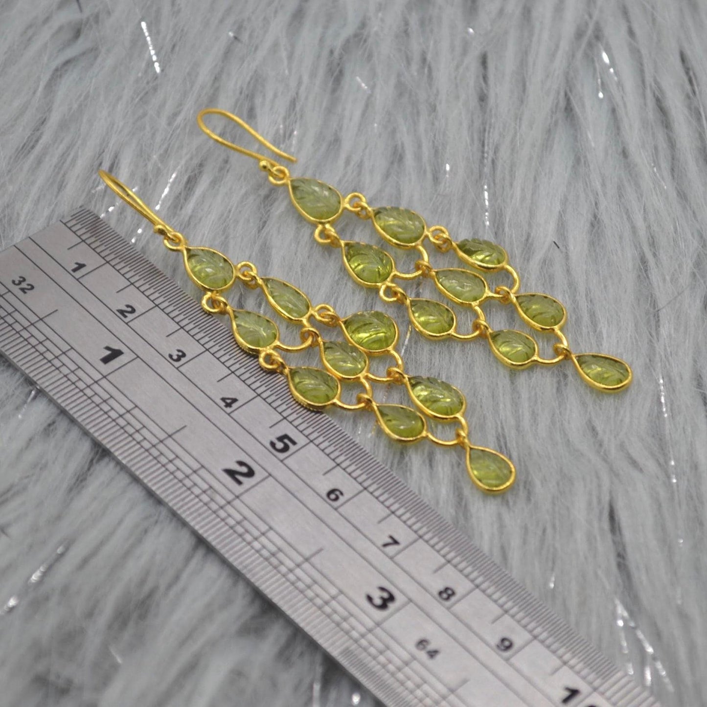 Long Peridot Earrings: Gold Plated Silver, Dangle Drop, August Birthstone, Green Gemstone Jewelry