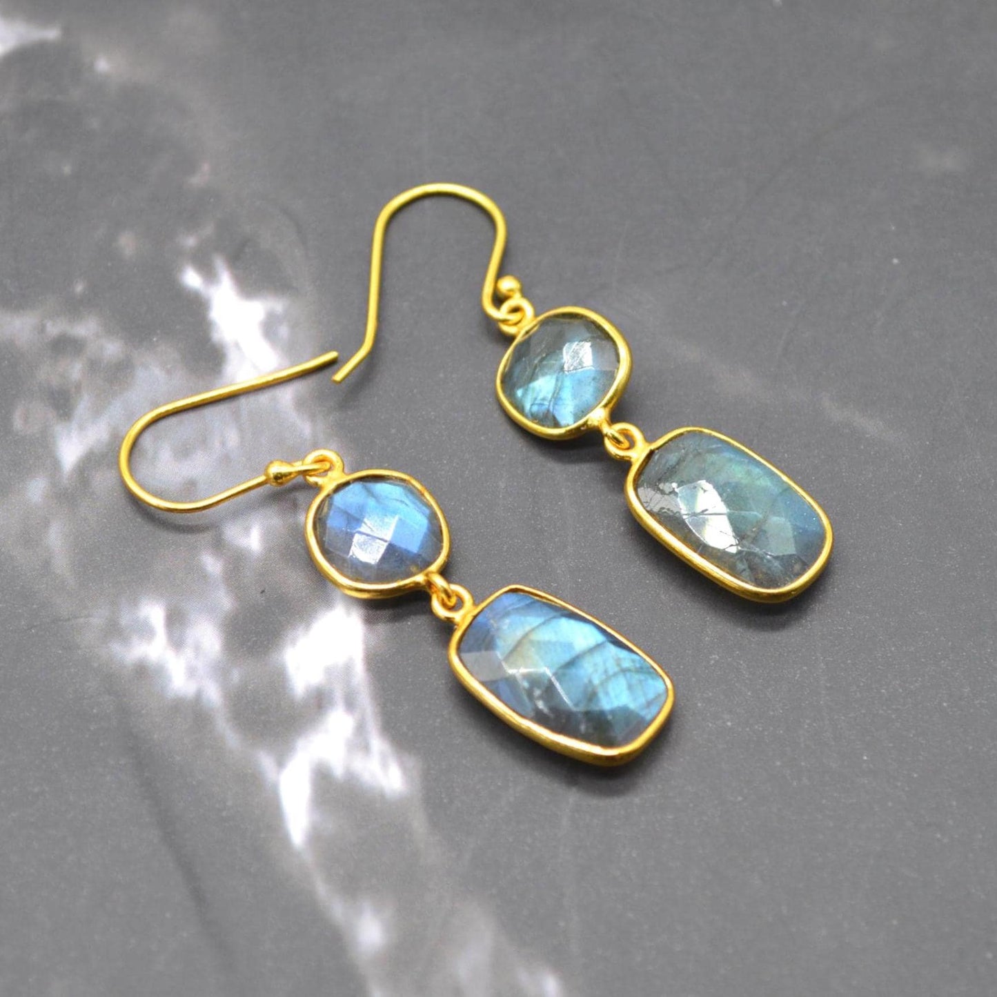 Labradorite Earrings: Gold Plated Sterling Silver, Handmade Dangle Drop